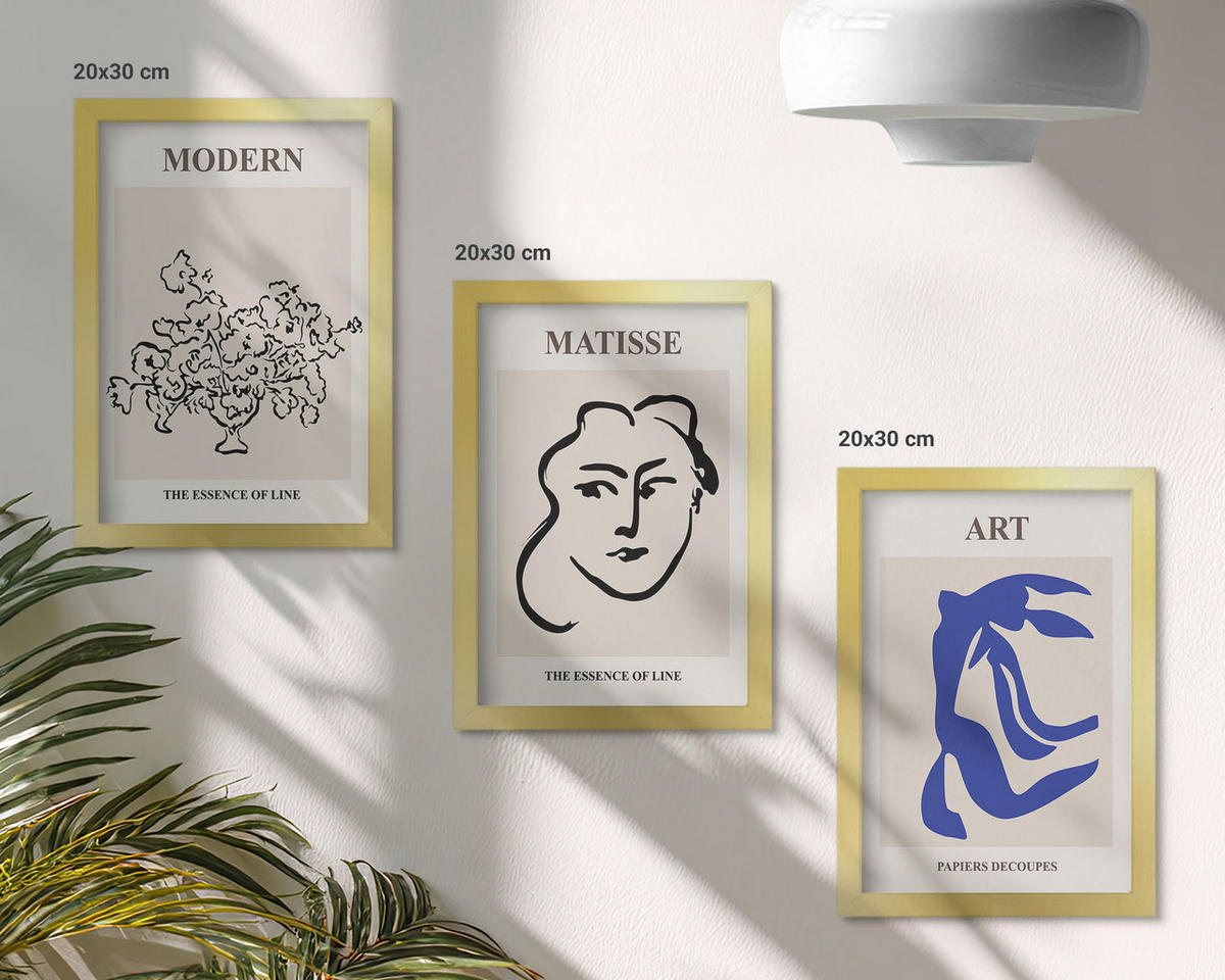 BILDER SET 3er Set - 20x30 cm Goldrahmen - Abstrakte minimalistische Poster - Goldfarben, Kunststoff (20/30cm) - TULUP