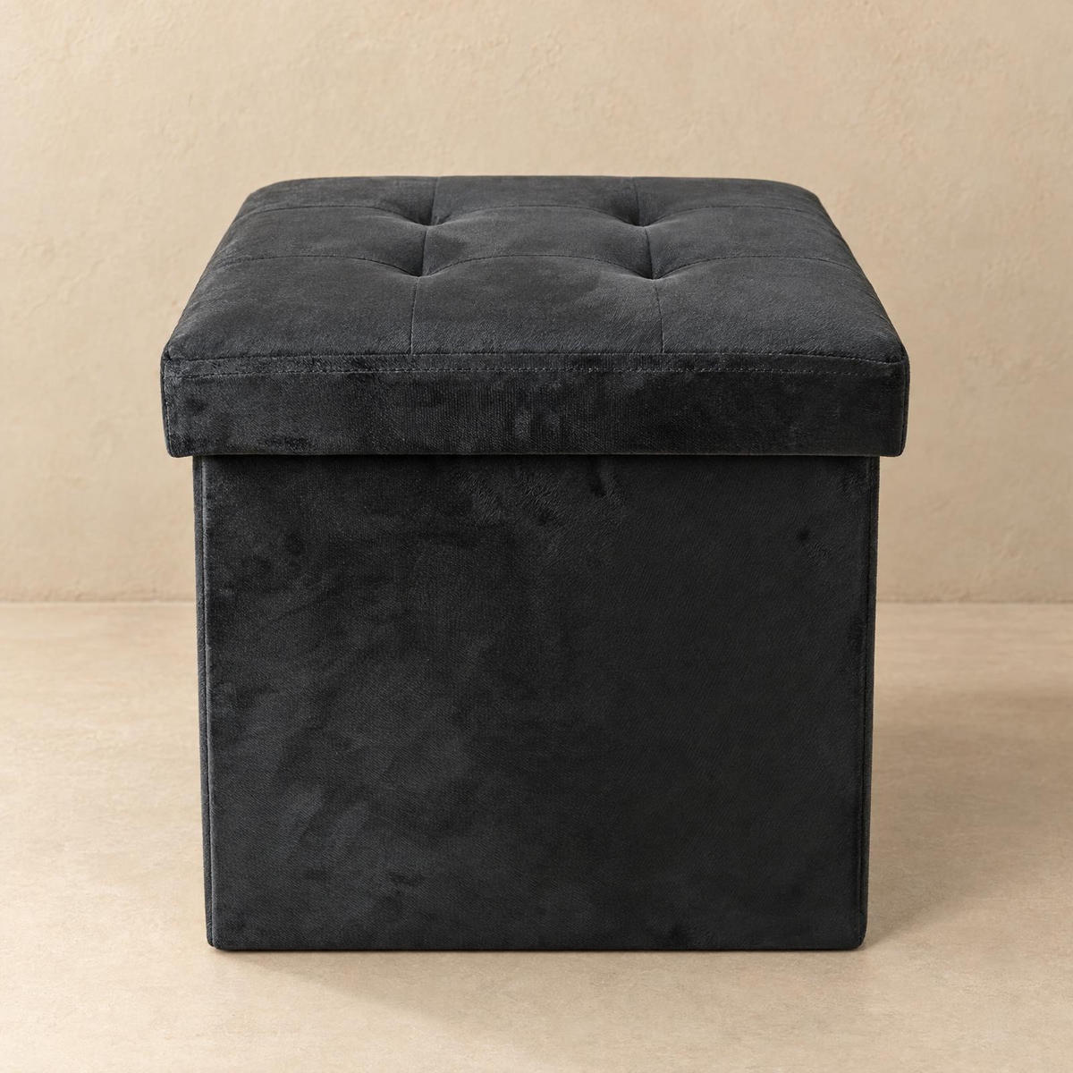 SAMTSTOFFHOCKER mit Stauraum 38/38/38 cm - Schwarz, Textil (38/38/38cm) - SCENA LIVING