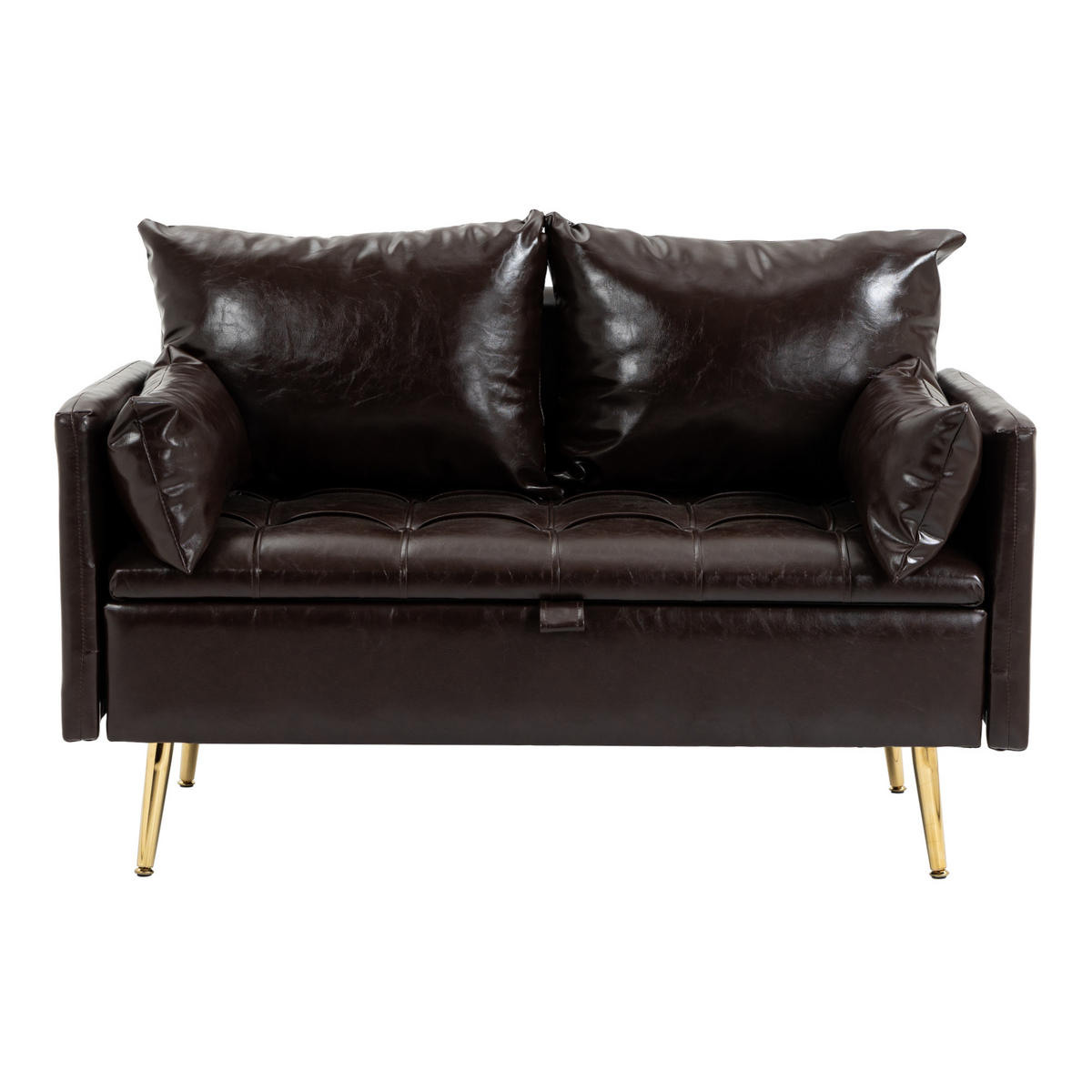 SOFA Sysmä - Dunkelbraun/Goldfarben, Holz/Metall (122/72/65cm) - [en.casa]