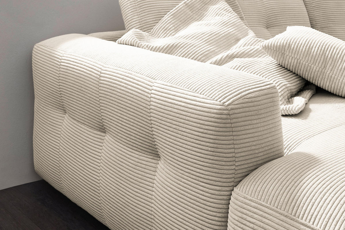 ECKSOFA XL MIKA Cremeweiß Cord - Creme/Schwarz, Kunststoff/Textil (296/167cm) - KAWOLA