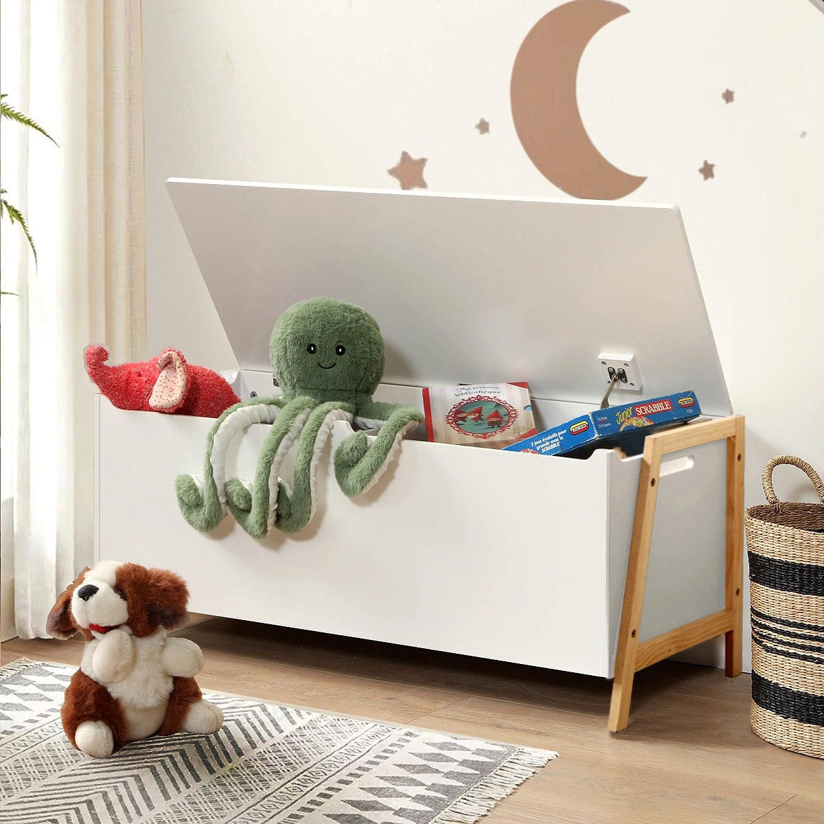 AUFBEWAHRUNGSTRUHE mit 2 Fächern für Kinder 99/40/43 cm - Weiß, Holzwerkstoff (40/43/48cm) - Calicosy