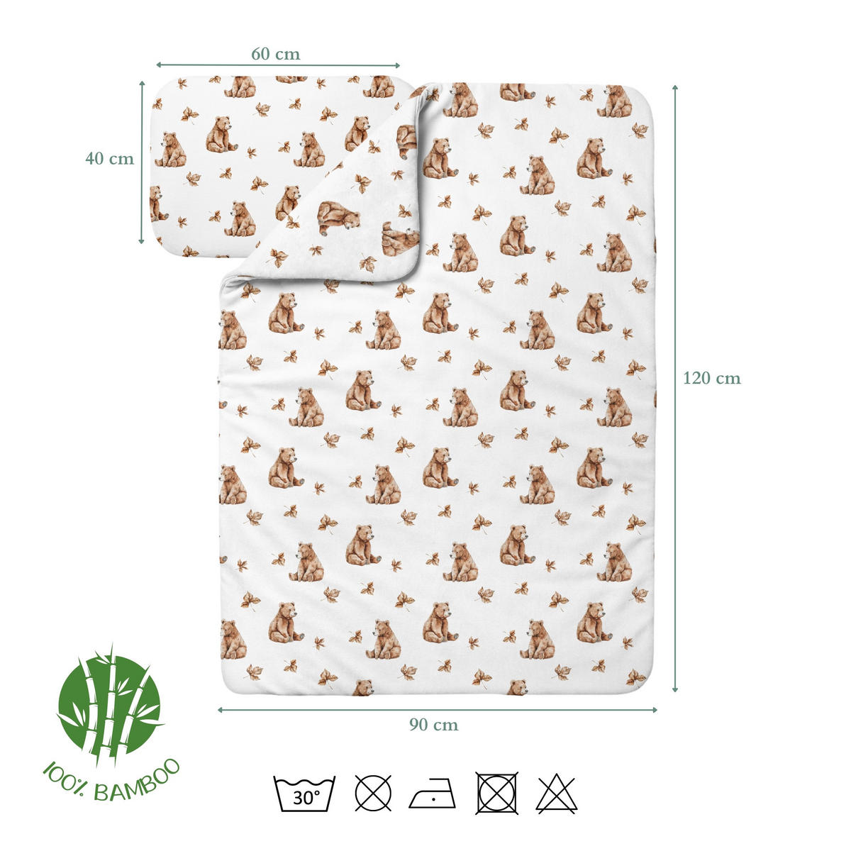 BAMBUSOVA posteljnina za dojenčke Medvedki - bela, tekstil (90/120cm) - waldin