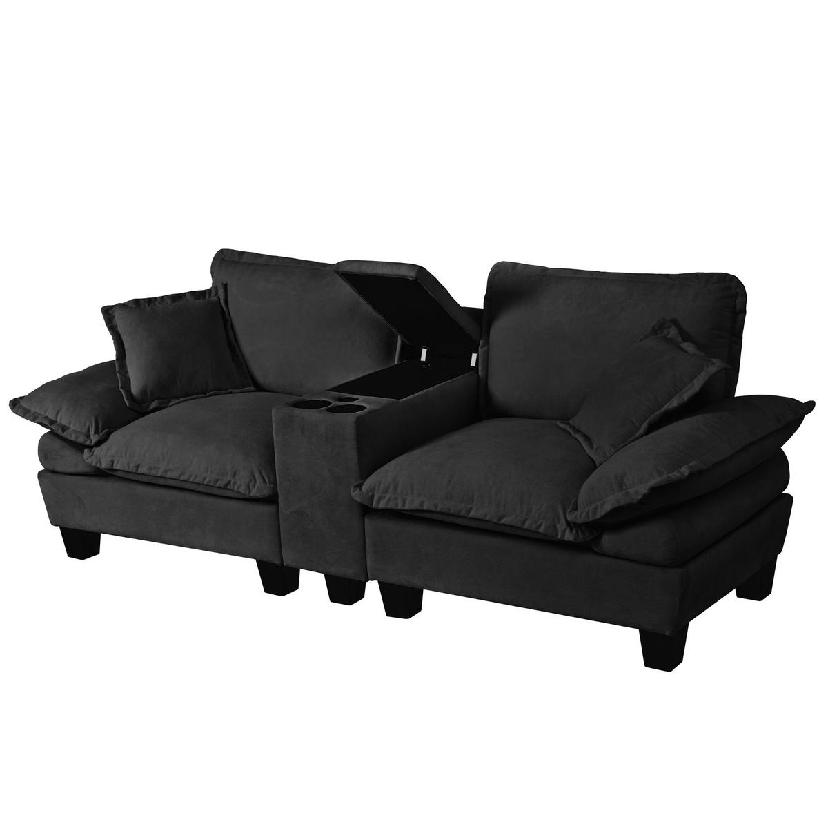SOFA mit Stauraum und USB 224 x 82 x 90 cm Chenille Black - Schwarz, Holzwerkstoff (82/90/224cm) - Meubliv