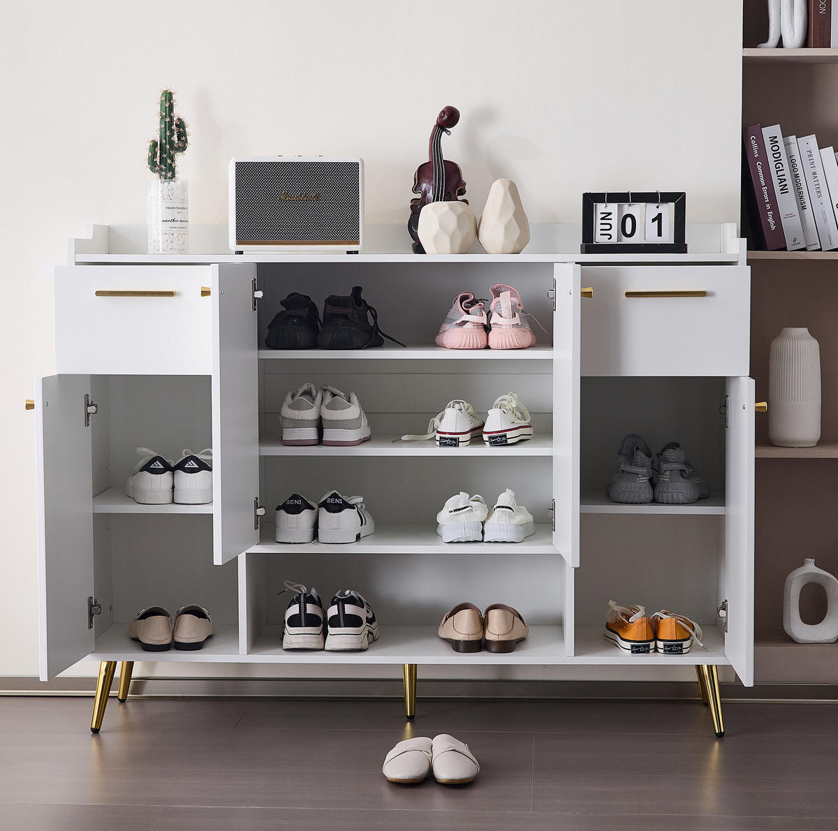 SCHUHSCHRANK 130/37/100 cm weiß aus Spanplatte mit 2 Schubladen - Weiß, Holzwerkstoff (130/100/37cm) - OKWISH