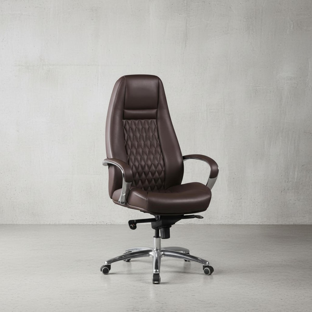CHEFSESSEL Echtleder mit Aluminiumfußkreuz und ergonomischer Sitzform MADRID, Braun 70x68x130 cm - Silberfarben/Braun, Leder/Metall (70/130/68cm) - KADIMA DESIGN