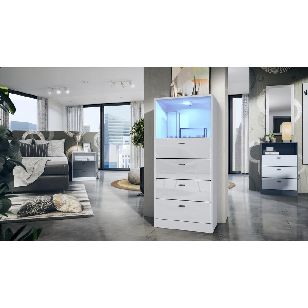 Thumbnail - Vladon Kommode, Weiß Hochglanz, Holzwerkstoff, 56x125x36 cm, Wohnzimmer, Kommoden & Sideboards, Highboards