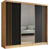 SCHWEBETÜRENSCHRANK Nela 240/216/61 eiche artisan mit Schubladen - Schwarz/Eiche Artisan, Holzwerkstoff (240/216/61cm) - Beautysofa
