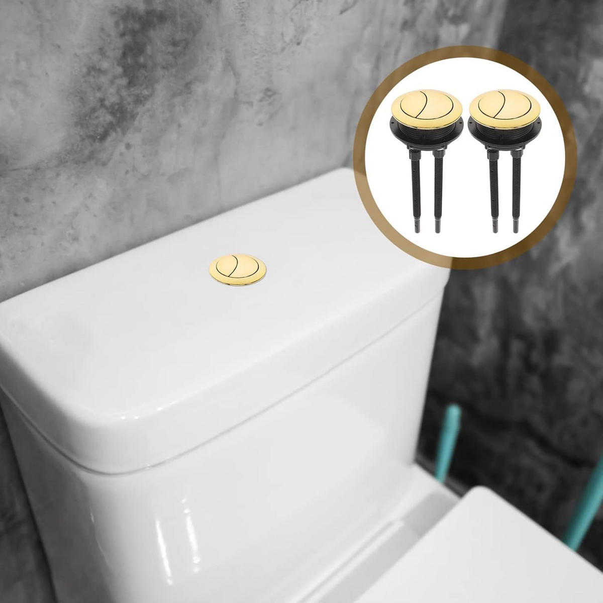 WC-SPÜLTASTE, Doppelstift, Gold, Durchmesser 5.8cm,2er-Pack - Goldfarben, Kunststoff (6/15/6cm)
