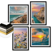 WANDBILDER 4er-Set - 50x50 cm & 40x60 cm Schwarzer Rahmen - Meereswellen, weiße Häuser, Santorini - Schwarz, Kunststoff (50/50cm) - ArtPrintCave