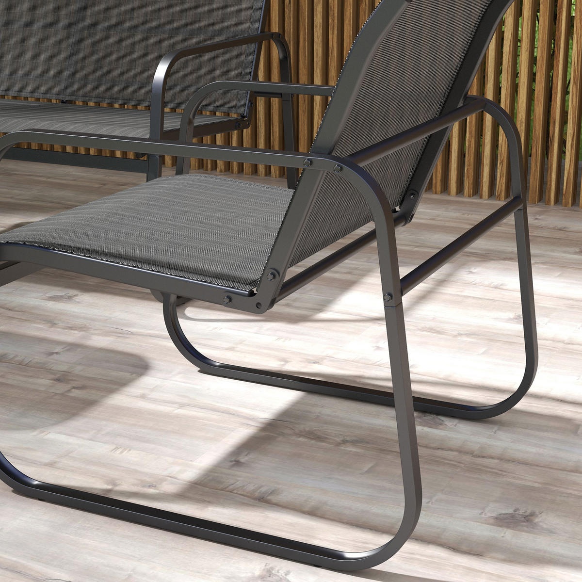 4-TEILIGE GARTENGARNITUR DE-06532 2 Sessel, 2-Sitzer-Sofa, Tisch mit Glasplatte Schwarz - Schwarz, Metall - ComfortXL
