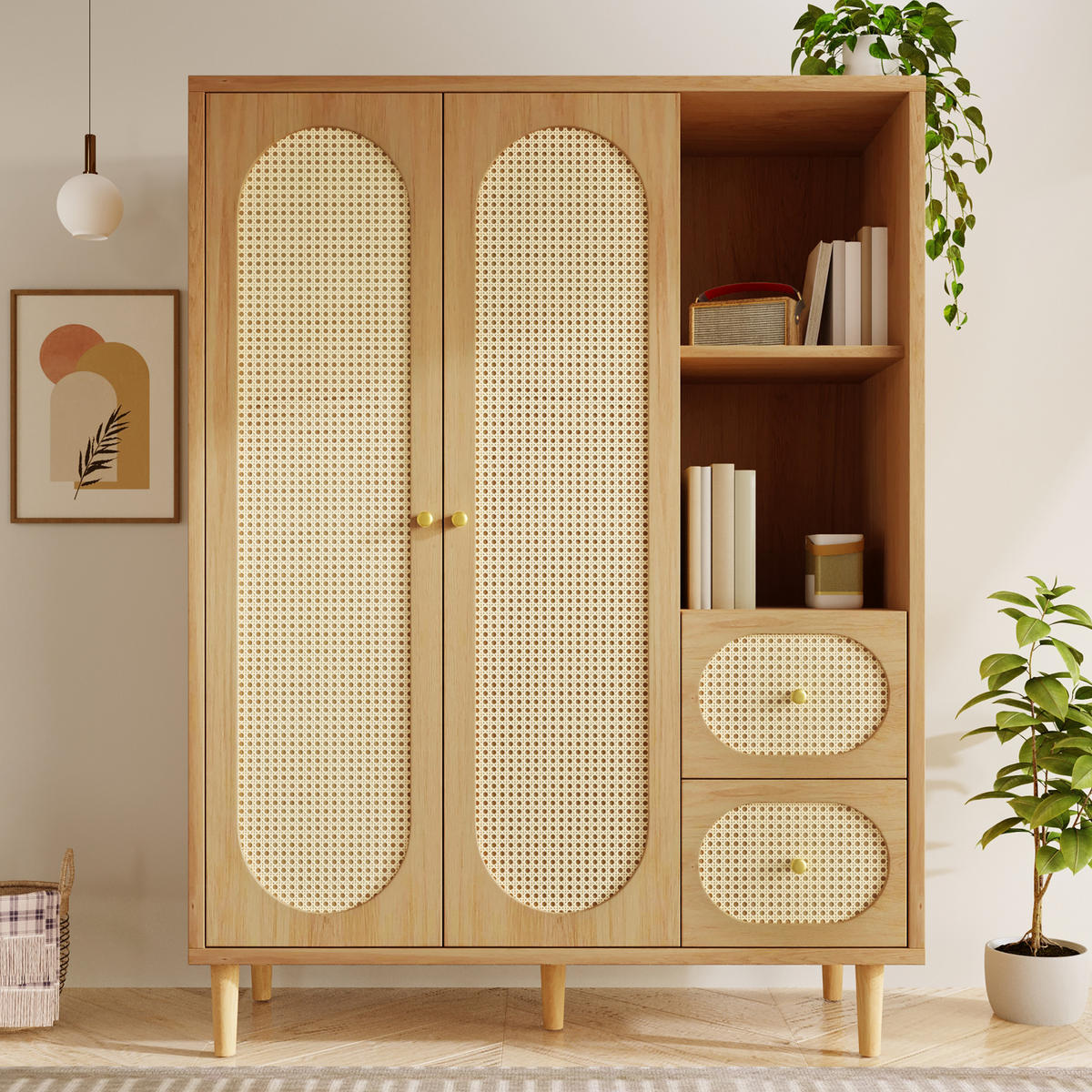 KLEIDERSCHRANK in Eichenfarbe Hochschrank mit Schubladen und Kleiderstange für Schlafzimmer, B120/T44/H161 cm - Eichefarben/Naturfarben, Holz/Holzwerkstoff (120/161/44cm) - STILVORA