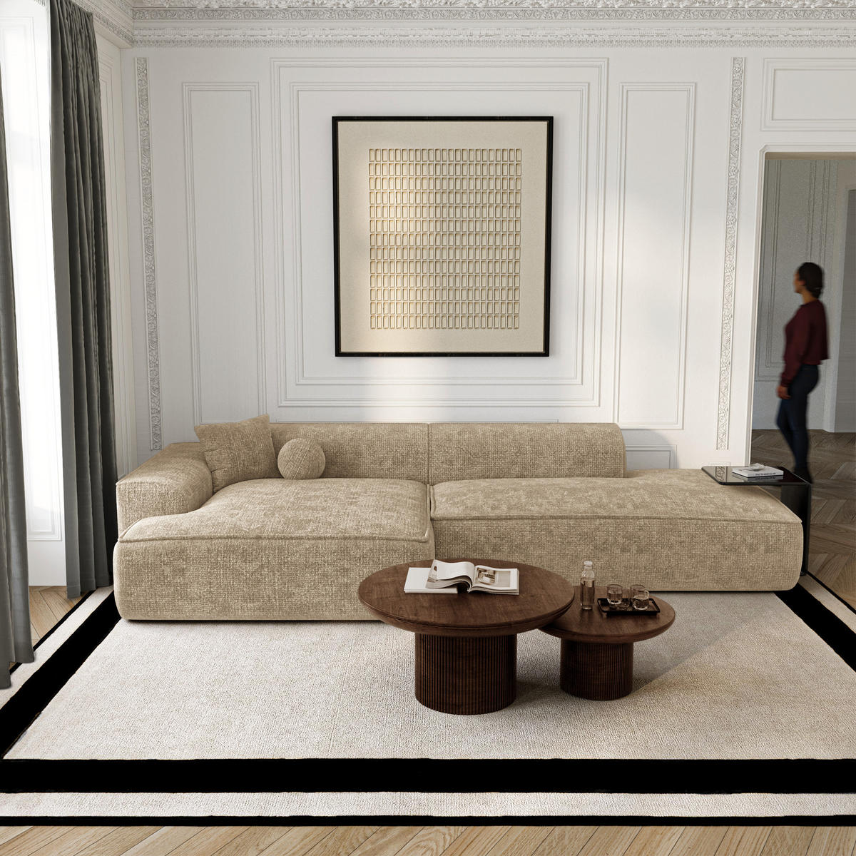 ECKSOFA (links) HANA Strick-Samt Taupe 300cm - Taupe, Textil (300/155cm) - Premium Interiors