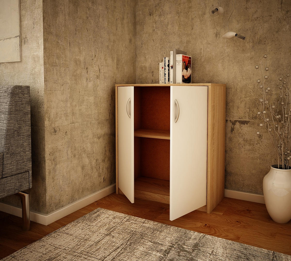 KOMMODE 74cm breit in Sonoma-Weiß - Weiß/Sonoma Eiche, Holzwerkstoff (74/85/35cm) - Home Collective