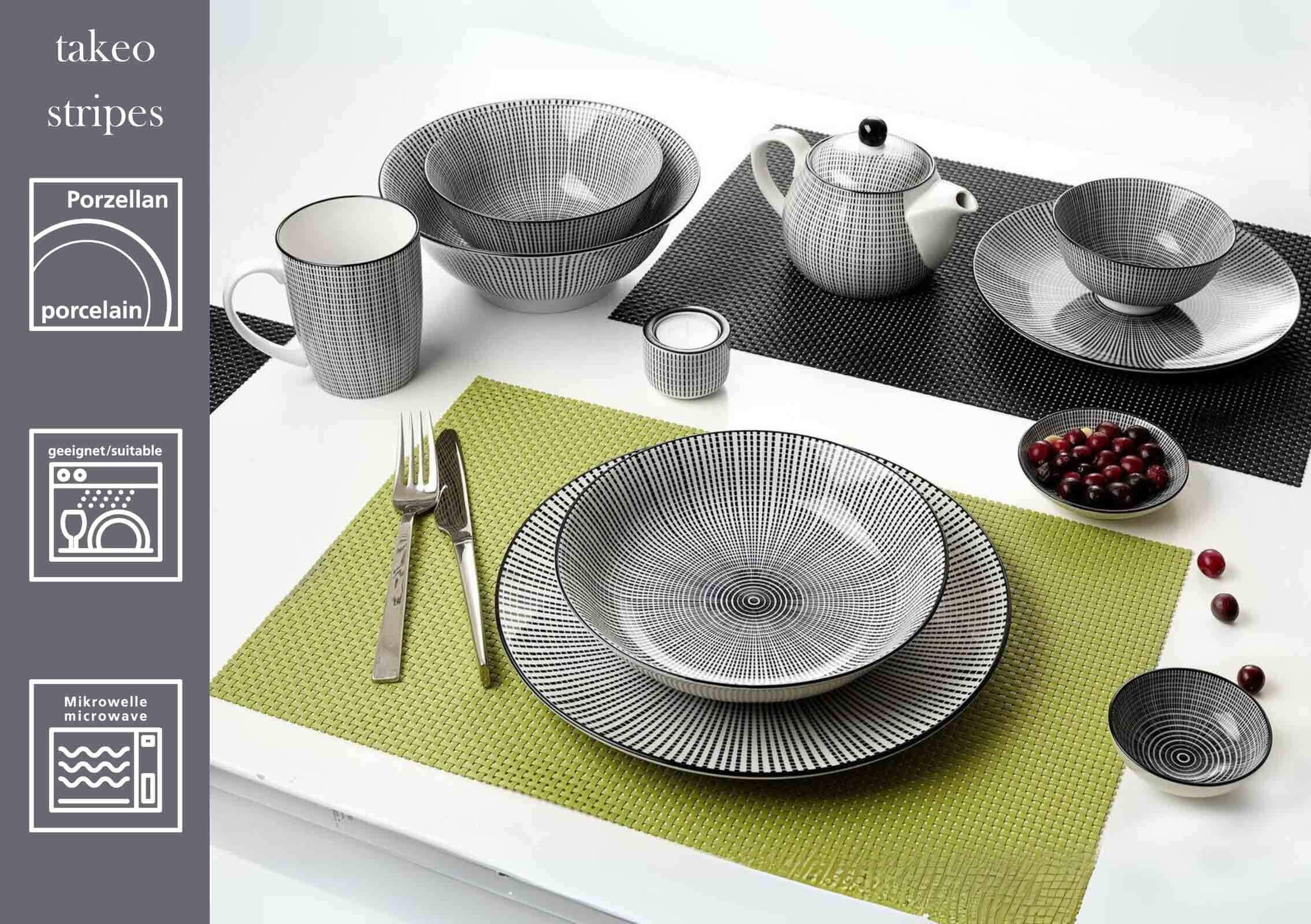 DIPSCHALEN Takeo Stripes schwarz-weiß ø 10 cm 12er Set - Schwarz/Weiß, Keramik (10cm) - Ritzenhoff Breker