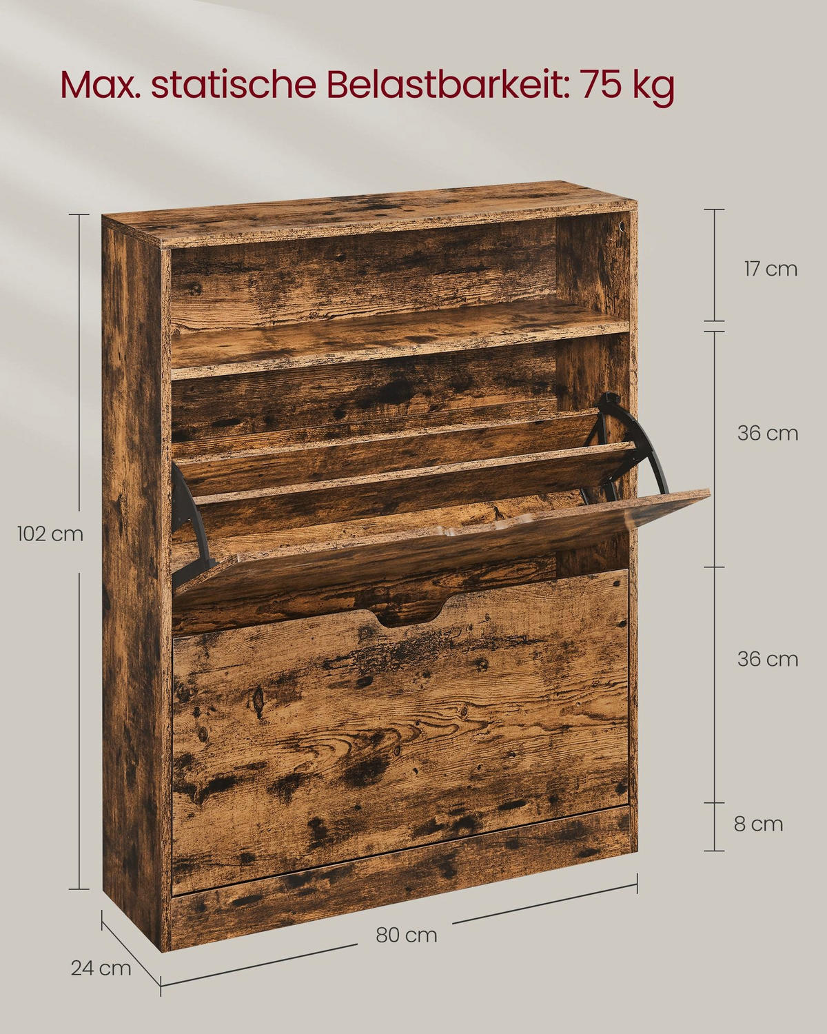 SCHUHSCHRANK ASMARA - Braun, Holzwerkstoff (80/102/24cm) - Hansiro