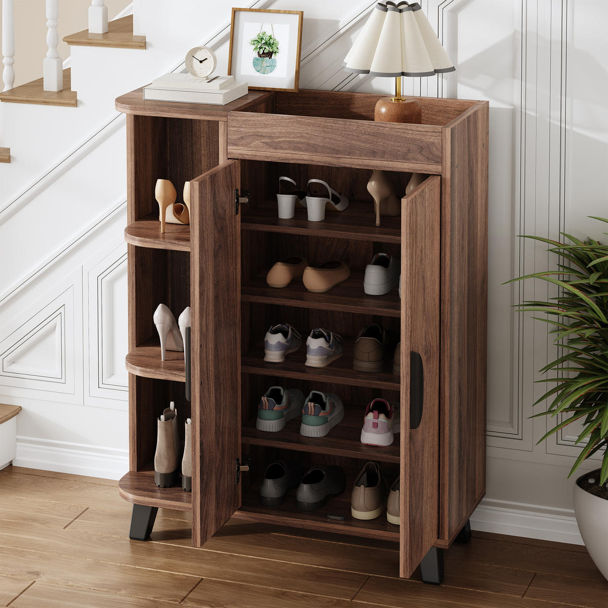 SCHUHSCHRANK schmal 2 Türen Holzoptik - Nussbaumfarben, Holzwerkstoff (80/99/32cm) - Fortuna Lai