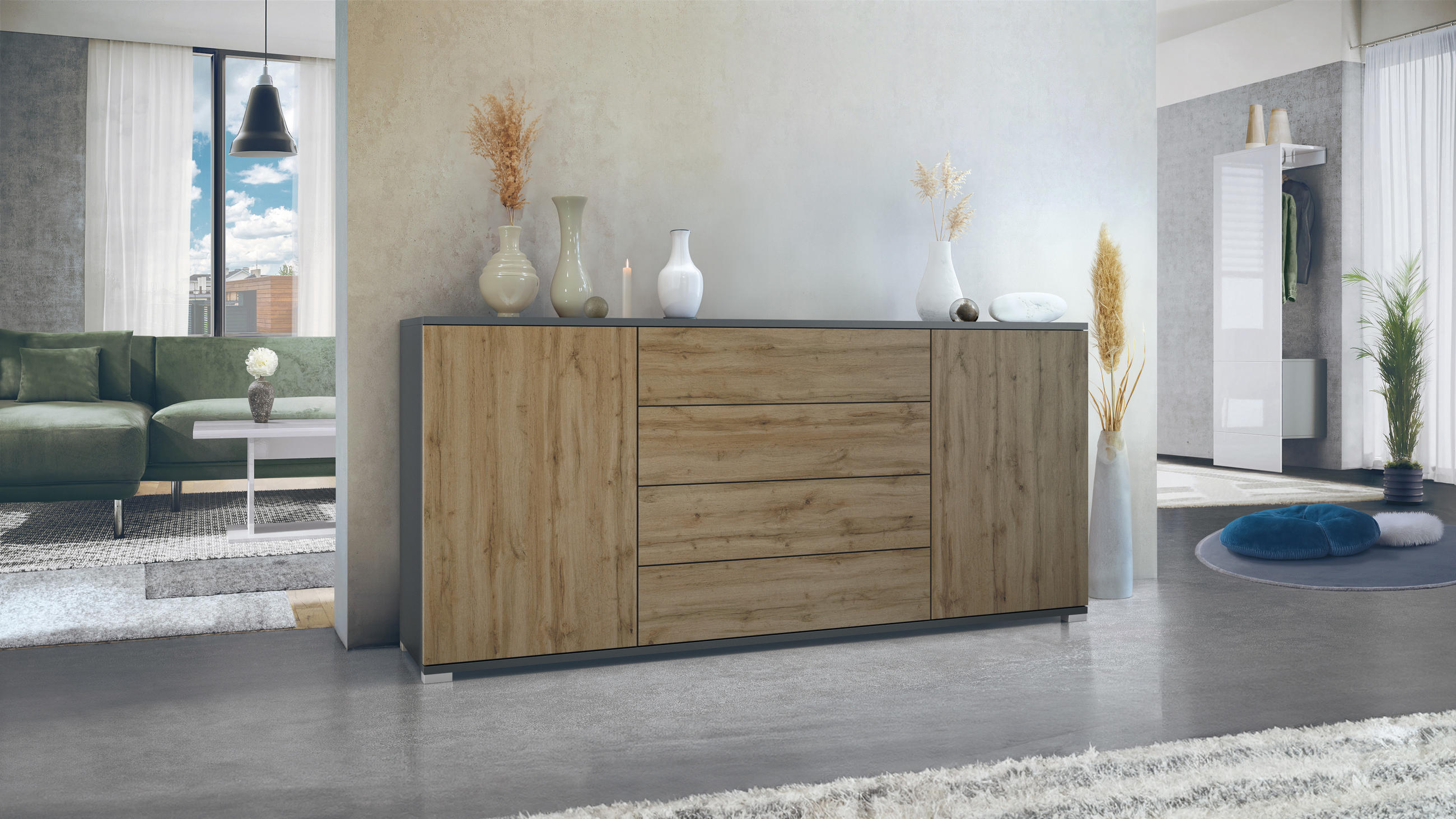 SIDEBOARD Santo Eiche Evoke - Eiche San Remo, Holzwerkstoff (166.5/75.5/35cm) - Vladon