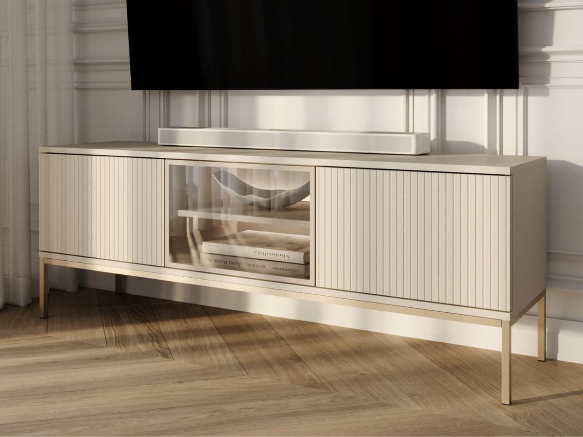 TV-SCHRANK Kaschmir 154 cm Deo - Kaschmir/Champagner, Glas/Holz (154/56/39cm) - Graingold