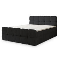 BOXBETT BRUME 160x200 cm mit Matratze und Topper, H2+H3 - Schwarz - Schwarz, Holz (160/200cm) - MASSENO
