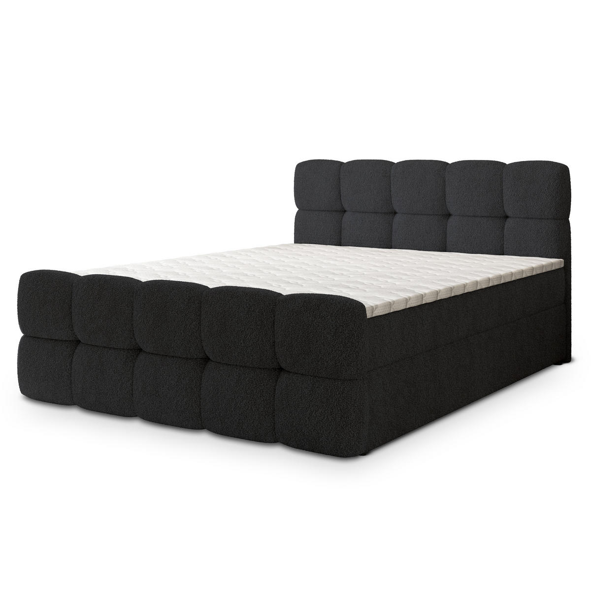 BOXBETT BRUME 160x200 cm mit Matratze und Topper, H2+H3 - Schwarz - Schwarz, Holz (160/200cm) - MASSENO