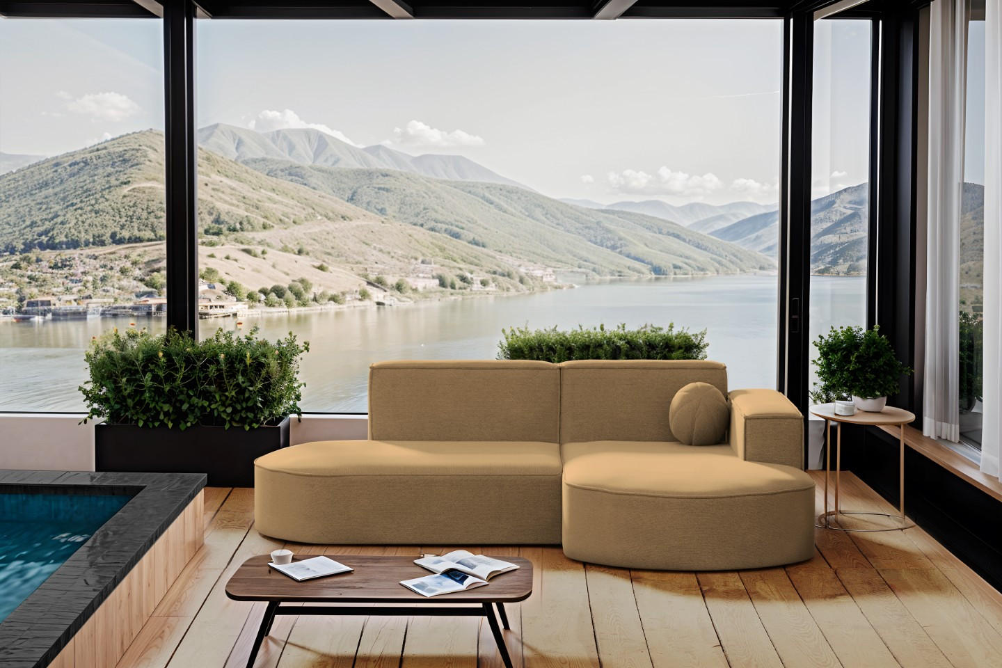 GARTENECKSOFA L-Form Designer Modena Studio Patio Capucino Rechts - Cappuccino, Holz/Textil (236/78/165cm) - Kaiser Möbel