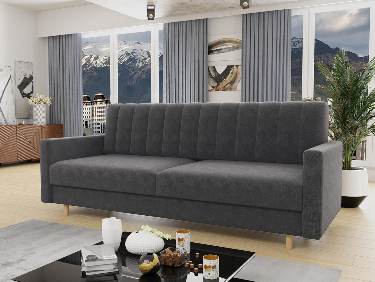 SCHLAFSOFA Sara - Beige/Grau, Holz/Textil (214/86/90cm)
