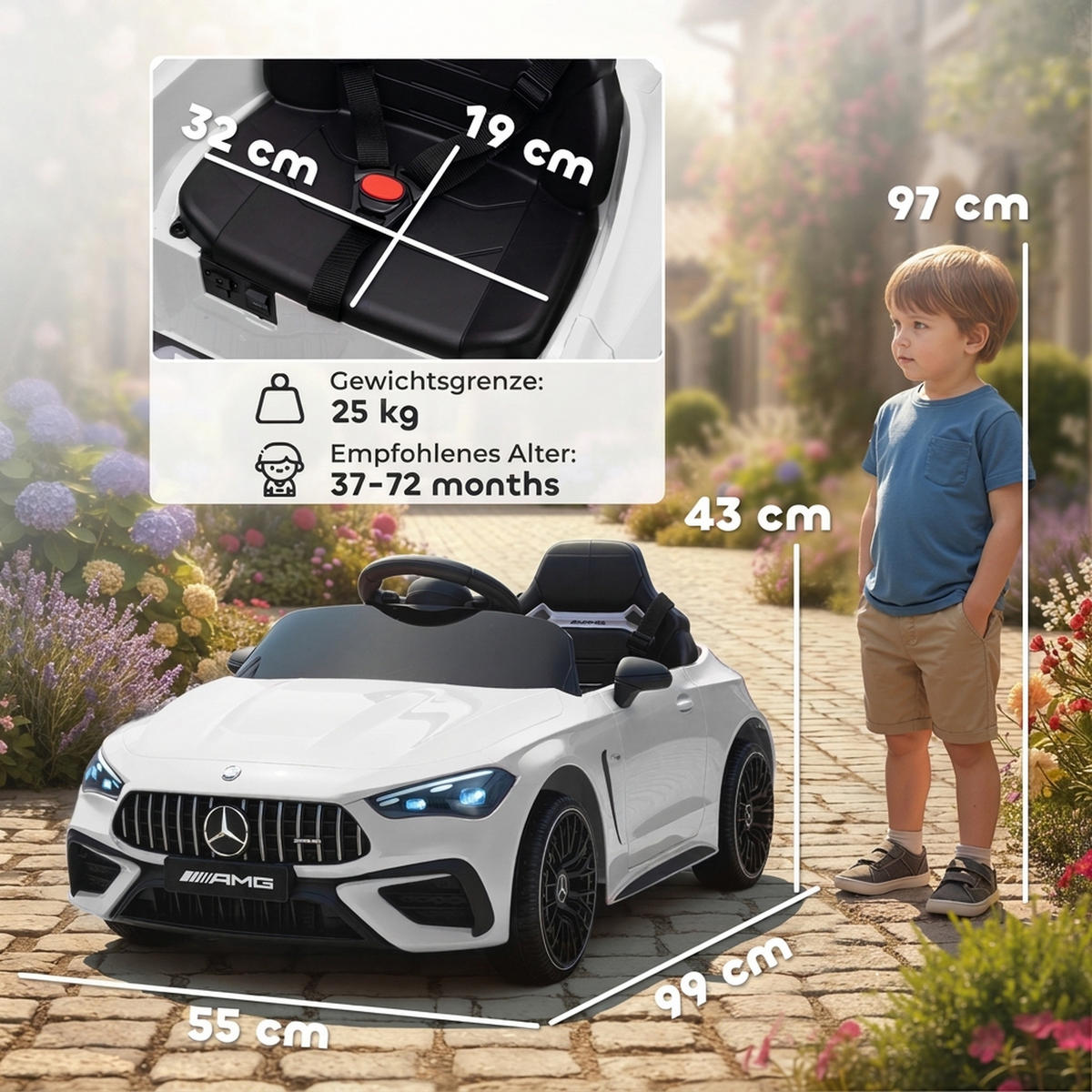 KINDER-ELEKTROAUTO 2 x 12V Kinderauto mit Musik, MP3, Sanftem Start/Stopp - Weiß, Kunststoff (99/55/43cm) - AIYAPLAY