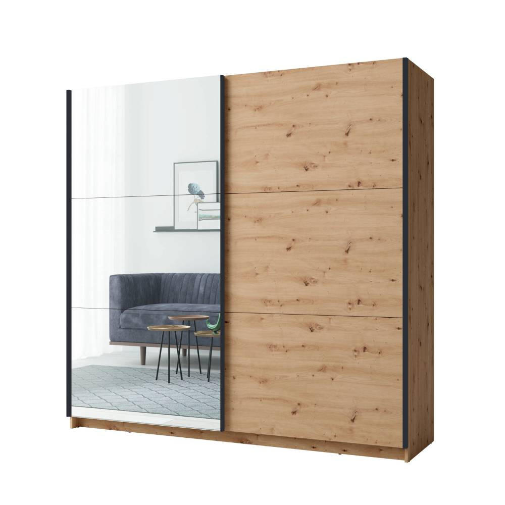SCHIEBETÜRENSCHRANK ARSALA 11 - 206/207/55.3 cm mit Spiegel Sonoma Oak - Silberfarben/Sonoma Eiche, Holz/Holzwerkstoff (200.6/207/55.3cm)
