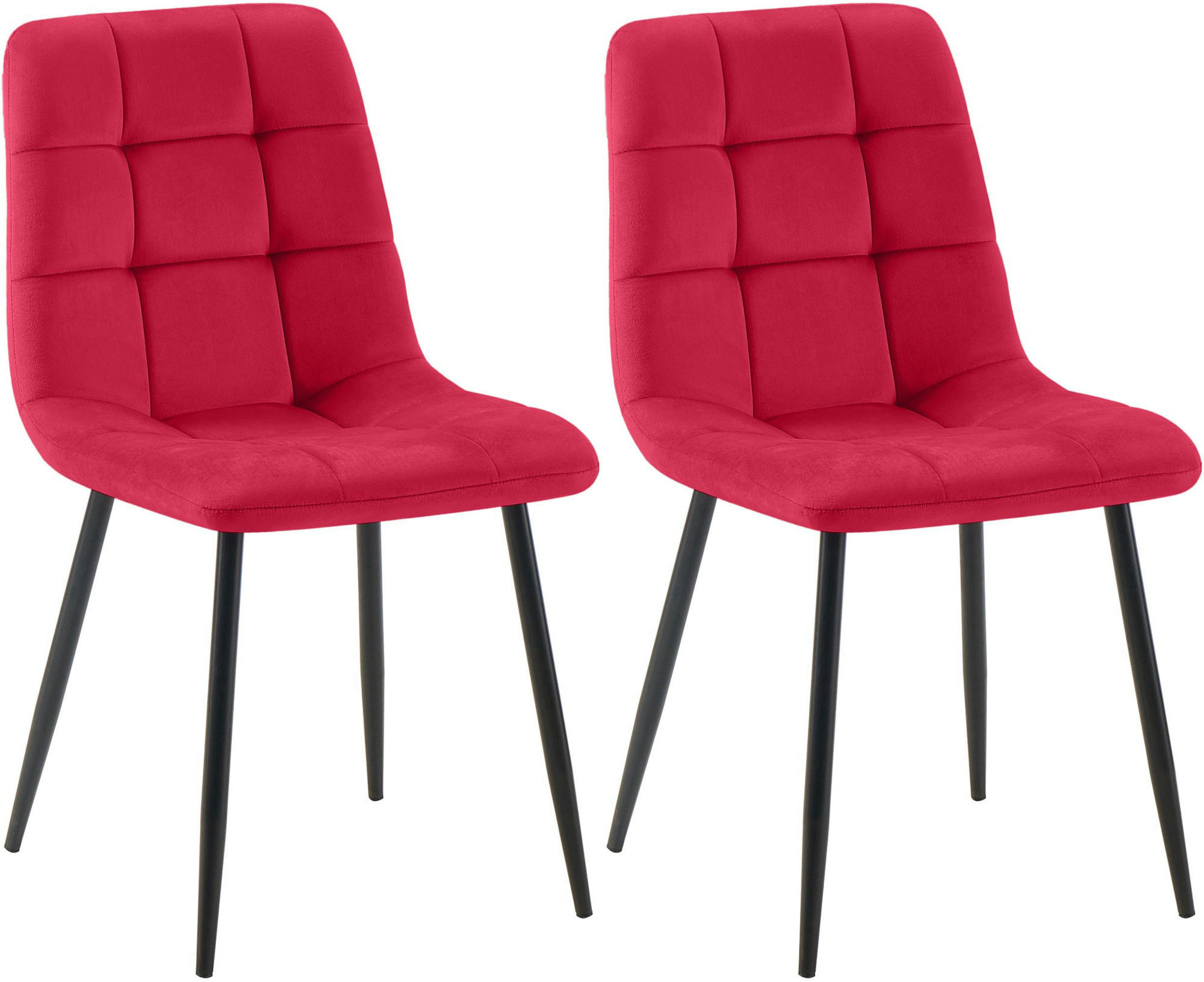 STUHL 2er Set Samt Rot - Rot/Schwarz, Textil/Metall (45/84/55cm) - CLP
