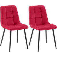 STUHL 2er Set Samt Rot - Rot/Schwarz, Textil/Metall (45/84/55cm) - CLP