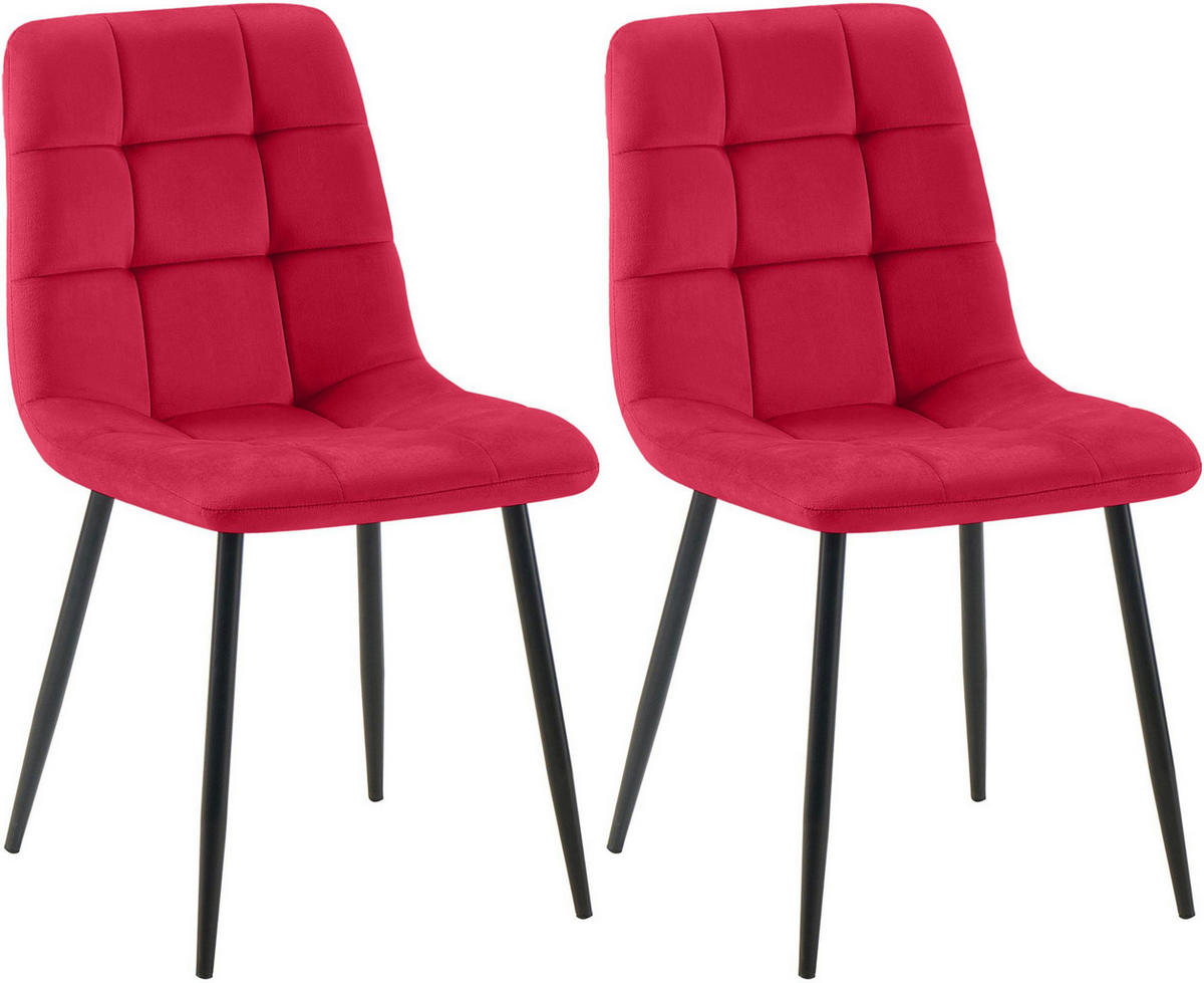 STUHL 2er Set Samt Rot - Rot/Schwarz, Textil/Metall (45/84/55cm) - CLP