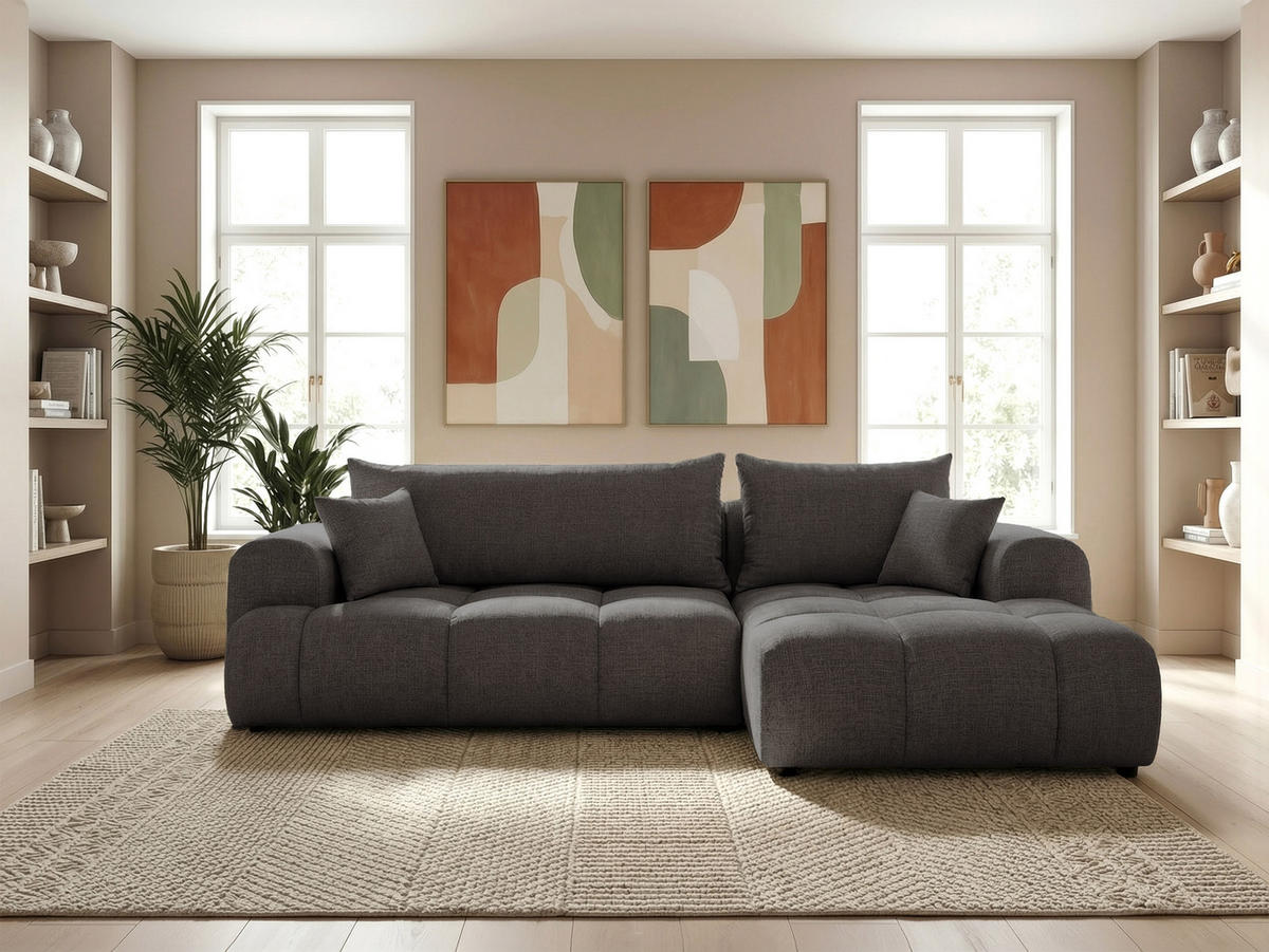 ECKSOFA MILANO mit Schlaffunktion und Bettkasten Dunkelgrau - Dunkelgrau, Holzwerkstoff/Kunststoff (250/90cm) - Idohome