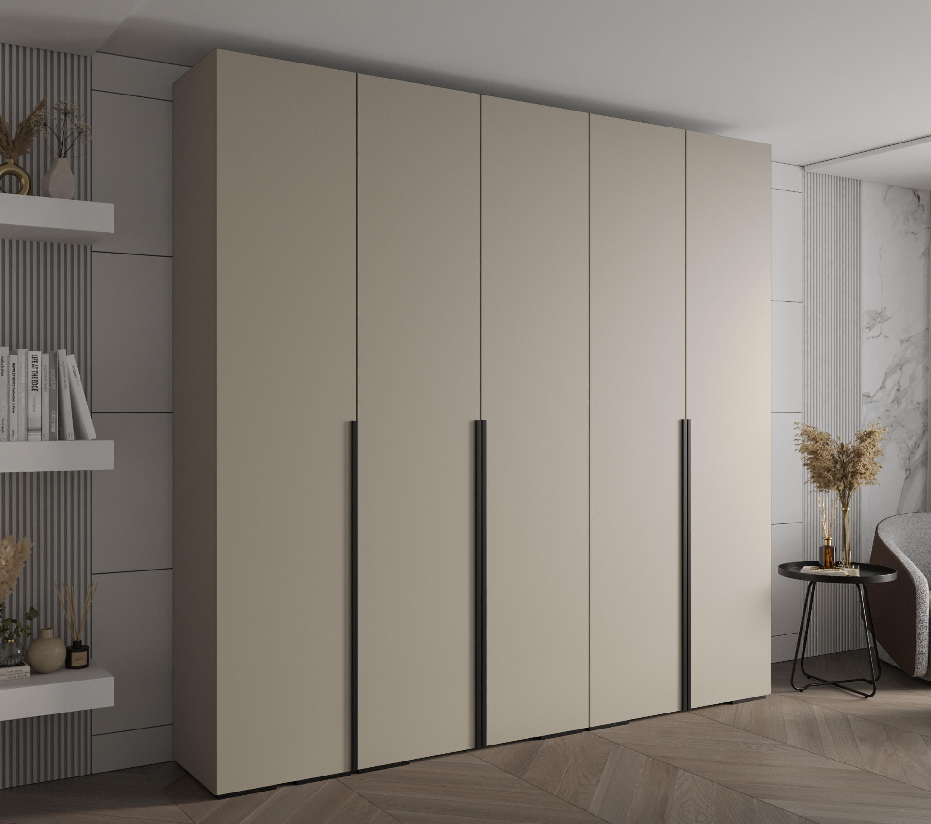 DREHTÜRENSCHRANK 236.7/250/47 5-türig - Kaschmir/Schwarz, Holz/Metall (250/236.7/47cm) - MÖBEL KRYSPOL