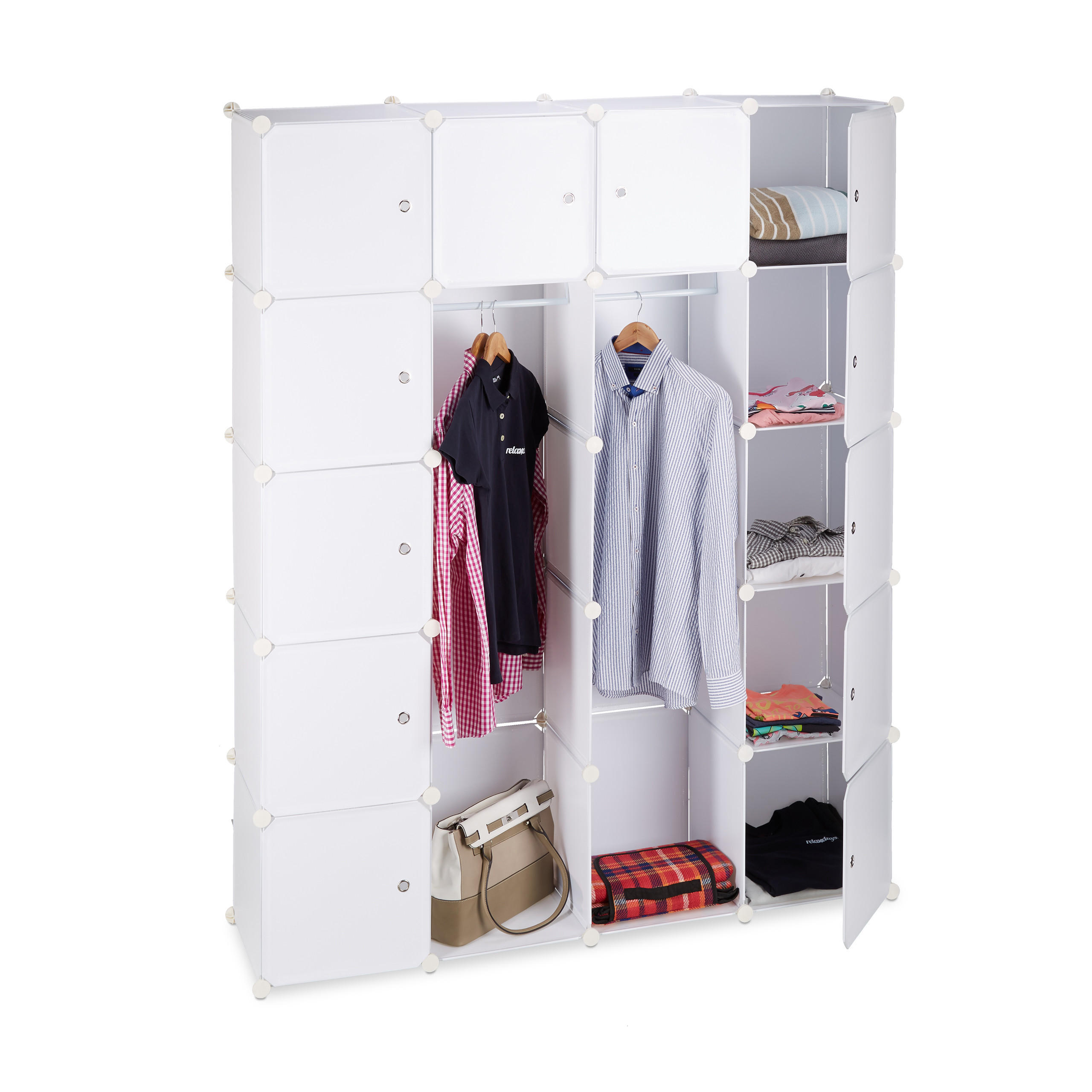 KLEIDERSCHRANK Stecksystem - Weiß, Kunststoff/Metall (145/180/36.5cm) - Relaxdays