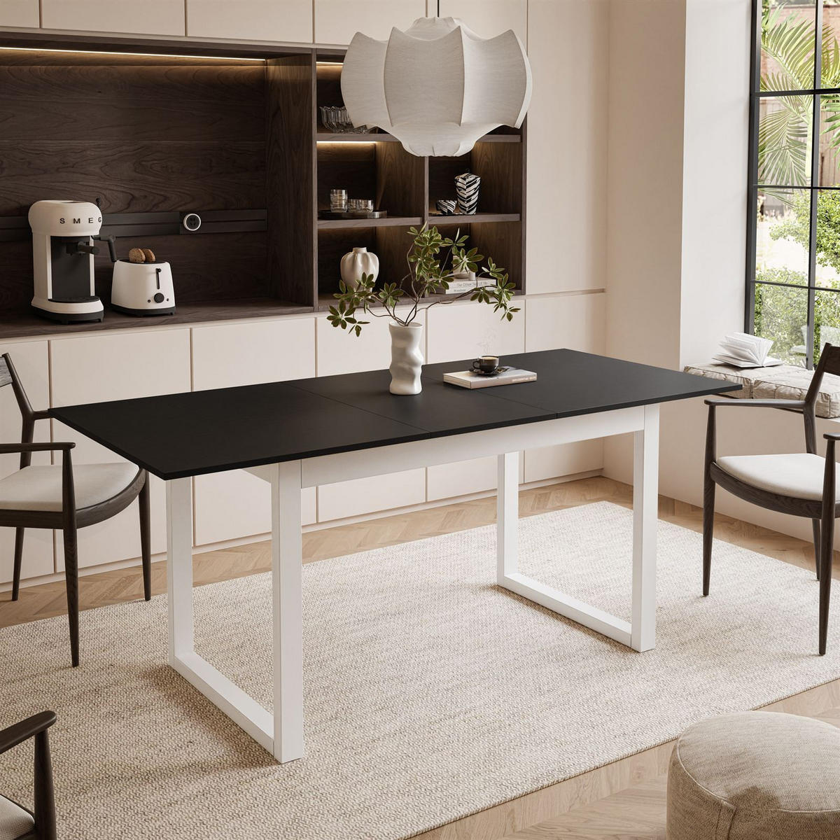 ESSTISCH ARTON II ausziehbarer Tisch 140-195 cm für 6-8 Personen - Schwarz/Weiß, Holzwerkstoff/Metall (140/80/77cm) - Lookway