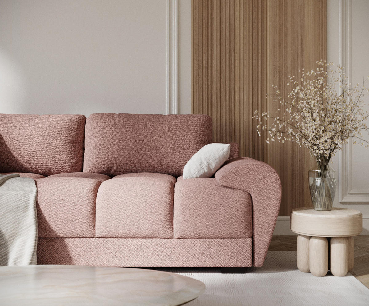 3-SITZER SOFA Peebles Rosa Webstoff - Pink/Schwarz, Holz/Holzwerkstoff (244/90/101cm) - Maison de Reve