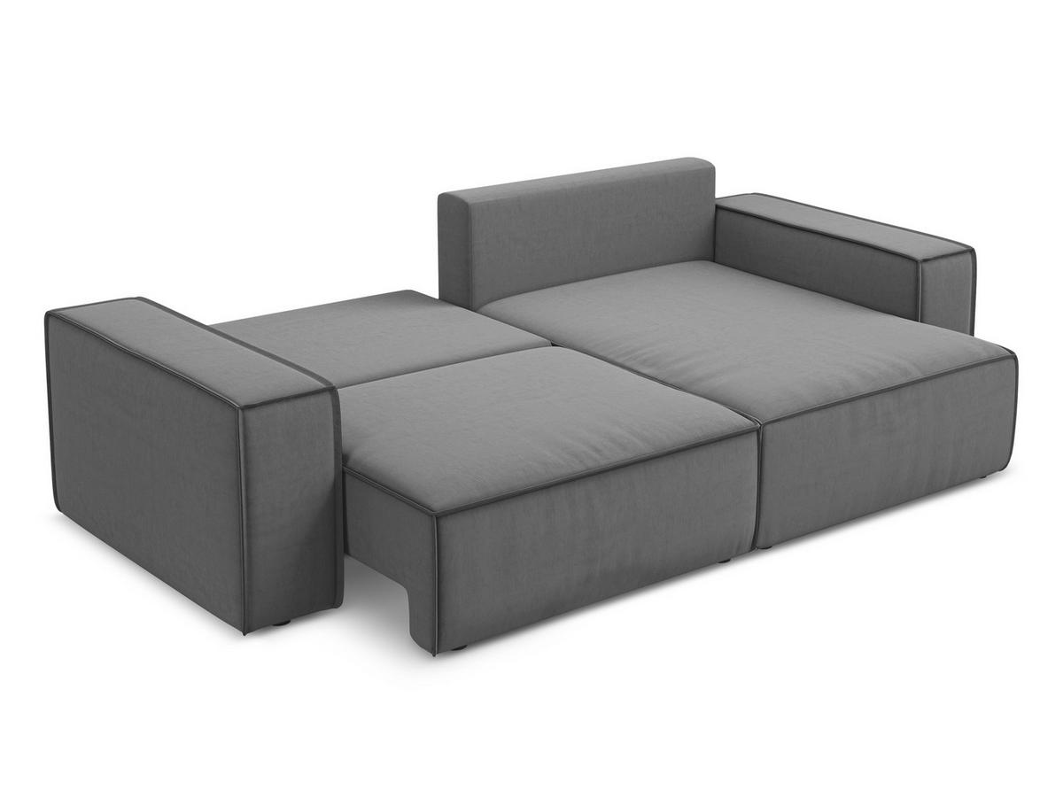 ECKSOFA mit Schlaffunktion Samt Stoff Grau - Schwarz/Grau, Kunststoff/Textil (257/148cm) - Makamii