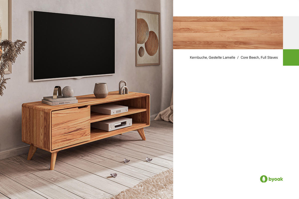 GREG HIFI-SCHRANK Kernbuche - Kernbuche, Holz (134/48/40cm) - byoak