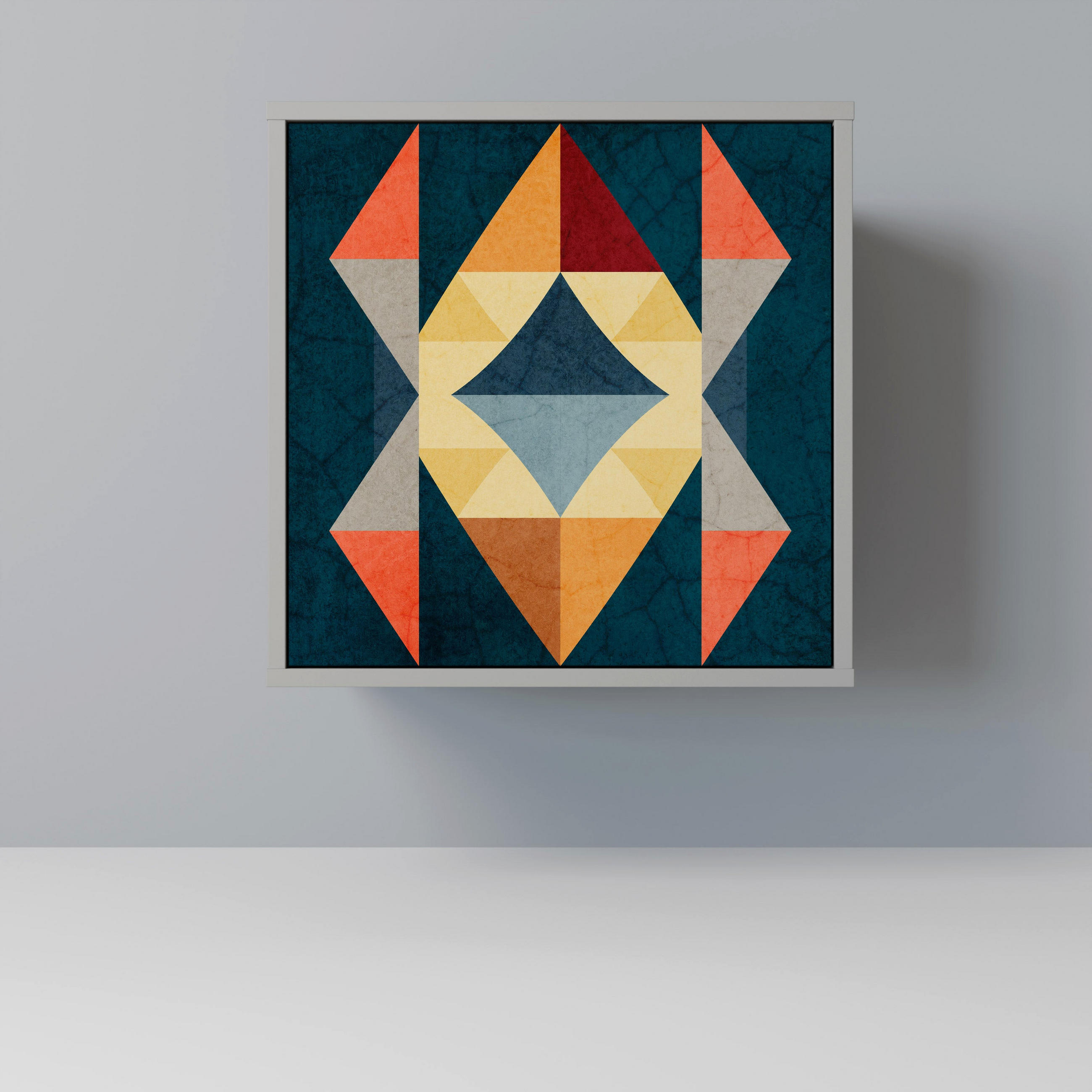 SIDEBOARD CRACKED ILLUSION, Grau, 57,5x42x57,5 cm, Ohne Füße - Multicolor/Grau, Holzwerkstoff (57.5/57.5/42cm) - SpaceRebels