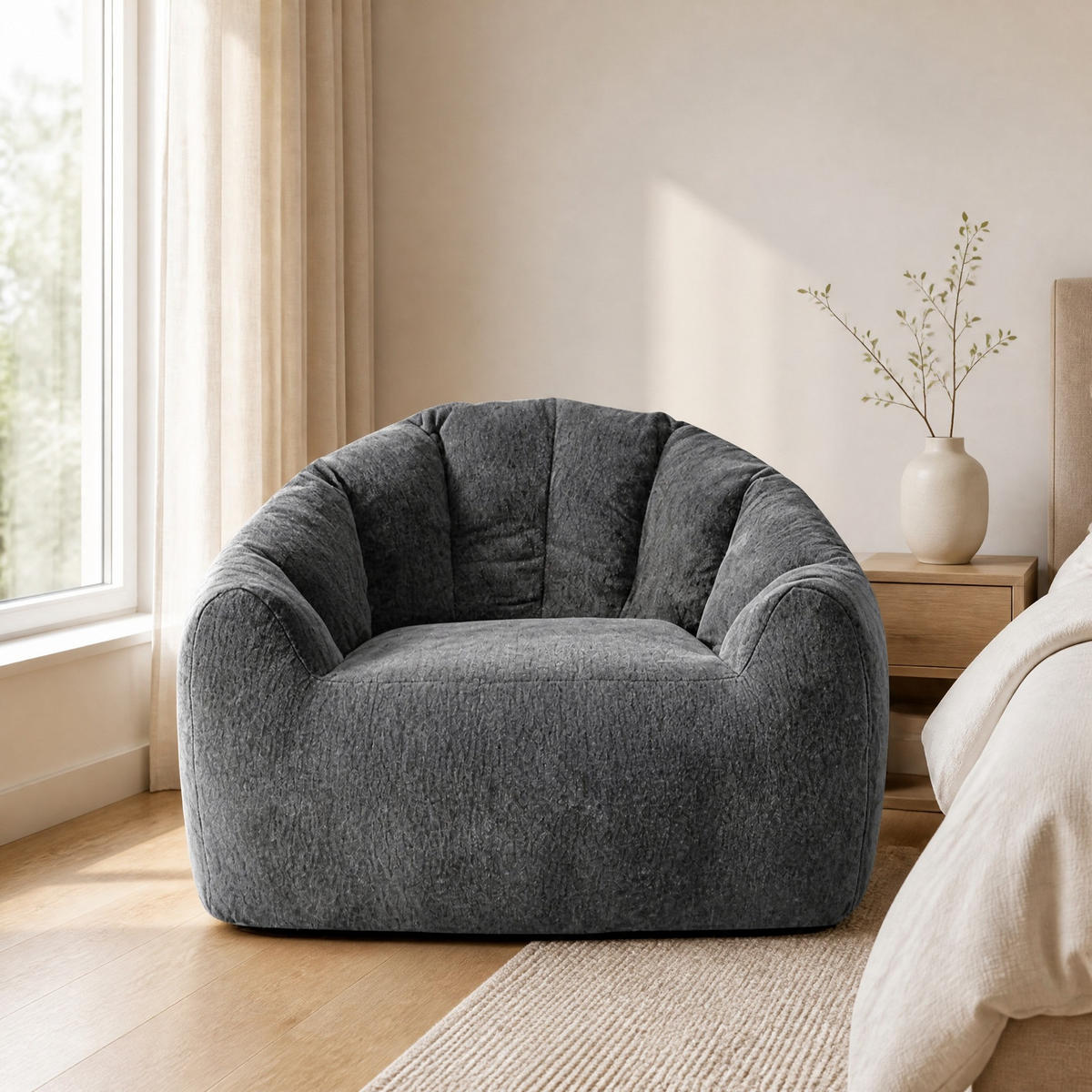 SITZSACK rund Flanell Grau - Grau, Kunststoff (99/64.7/86.3cm) - Beauniv
