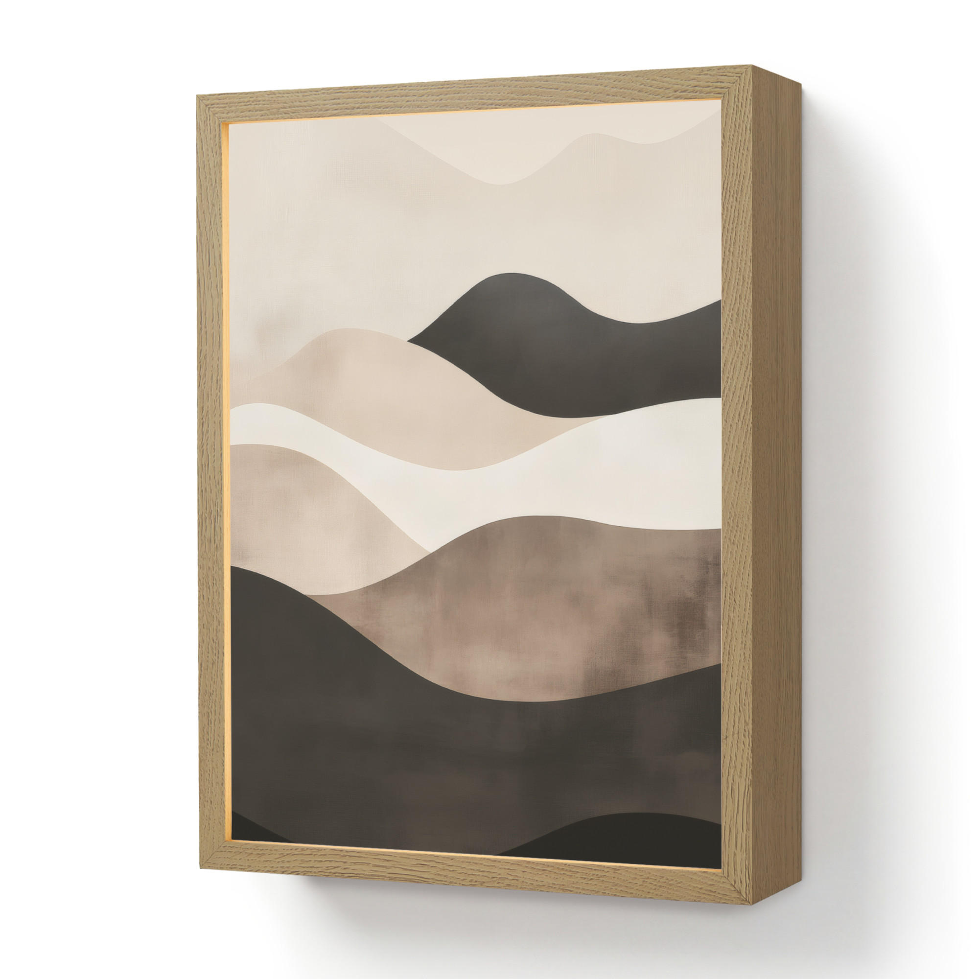 NÁSTĚNNÁ LAMPA S AKUMULÁTOREM Abstraktní - Krajina - Vlny - Krémová barva 30x40 cm - šedohnědá, kompozitní dřevo (30/40/8cm) - OnlyWow