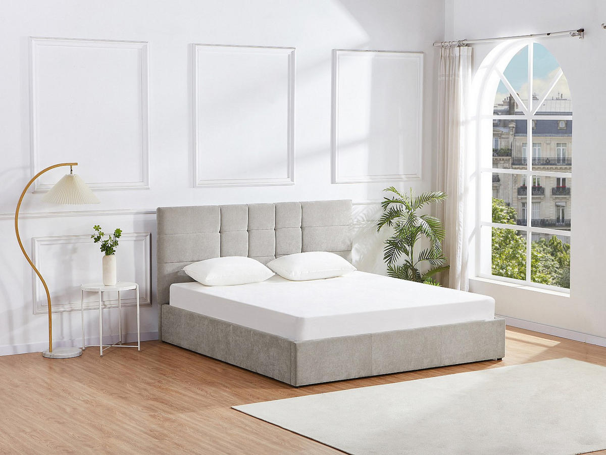 BETT mit Bettkasten - 2 Personen - Stoff - Hellgrau - - Hellgrau, Textil (160/200cm) - Vente-Unique