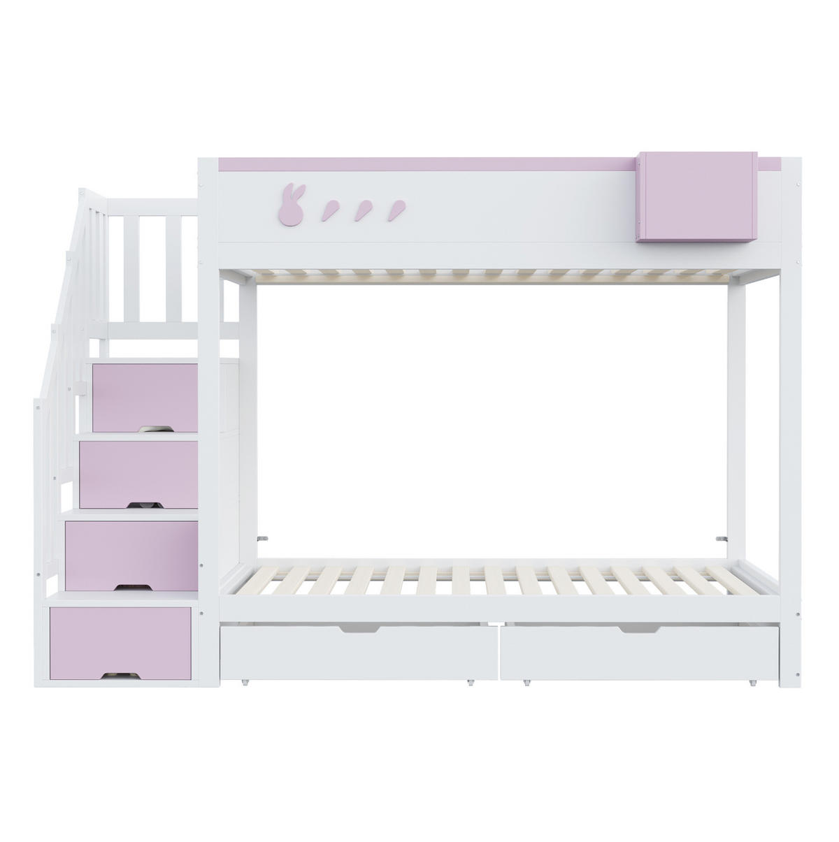 ETAGENBETT 90/200 cm in Weiß/Rosa mit Stauraum und abnehmbarem Regal - Weiß, Holz (90/200cm) - BEAOK