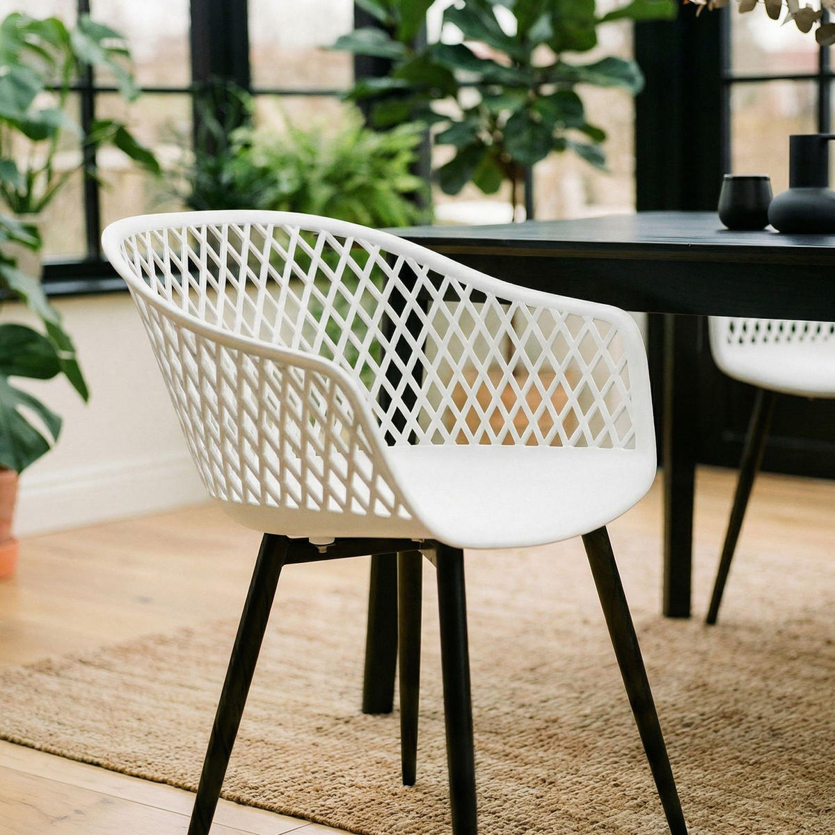 GARTENSTUHL MADEIRA 4er-Set weiß/schwarz - Schwarz/Weiß, Textil (61/80/57cm) - IDIMEX