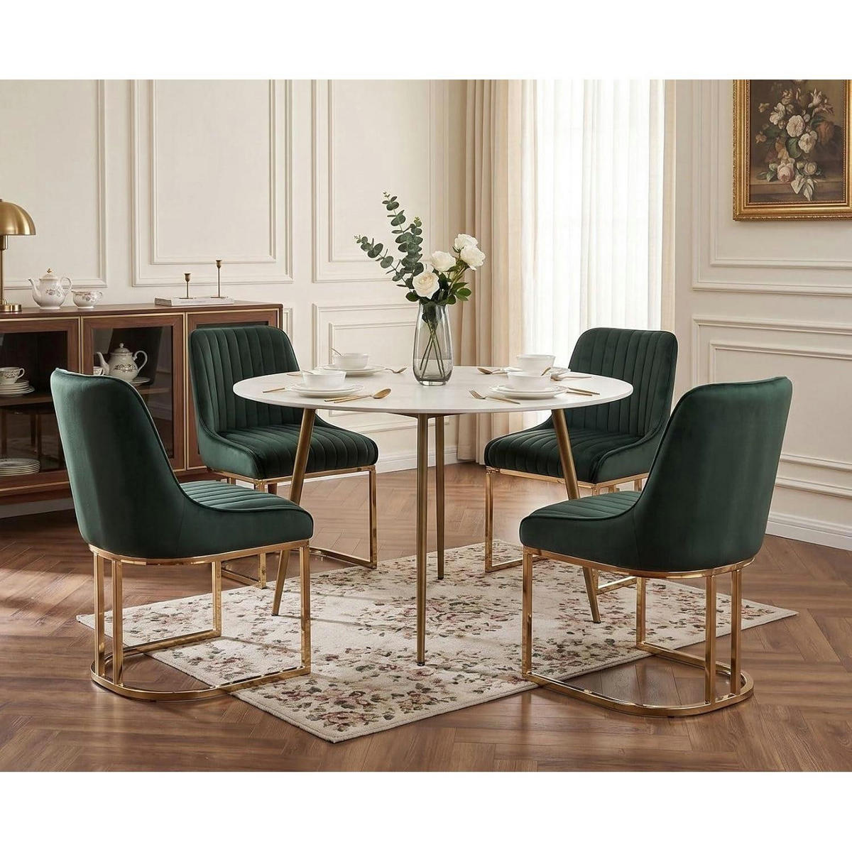 ESSZIMMERSTÜHLE 4er Set Samt Grün mit Metallbeinen - Grün, Textil (47/79/53cm)
