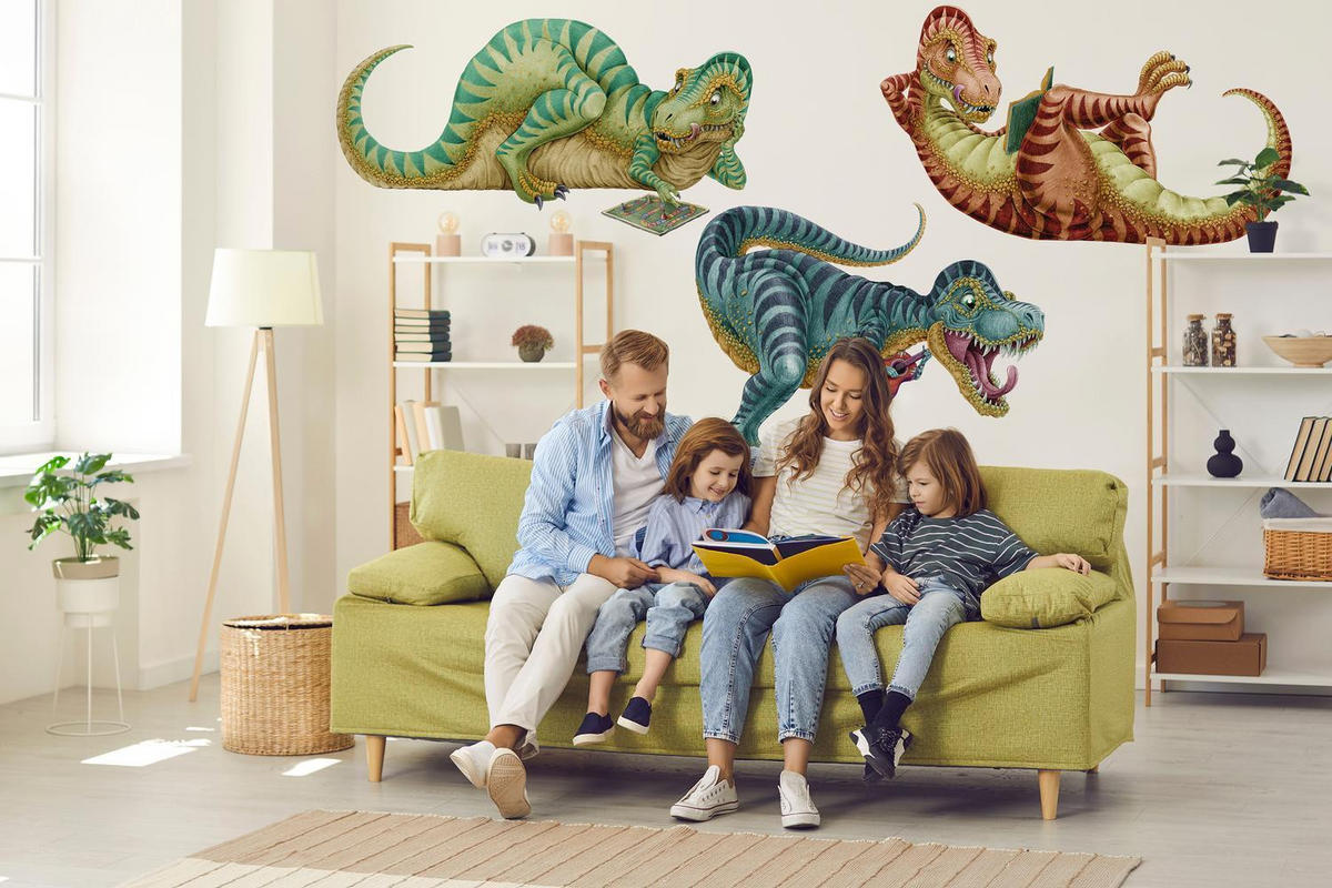 WANDAUFKLEBER 60x90cm - Bunte Dinosaurier - Multicolor, Kunststoff (60/90/0.1cm) - Wallfluent