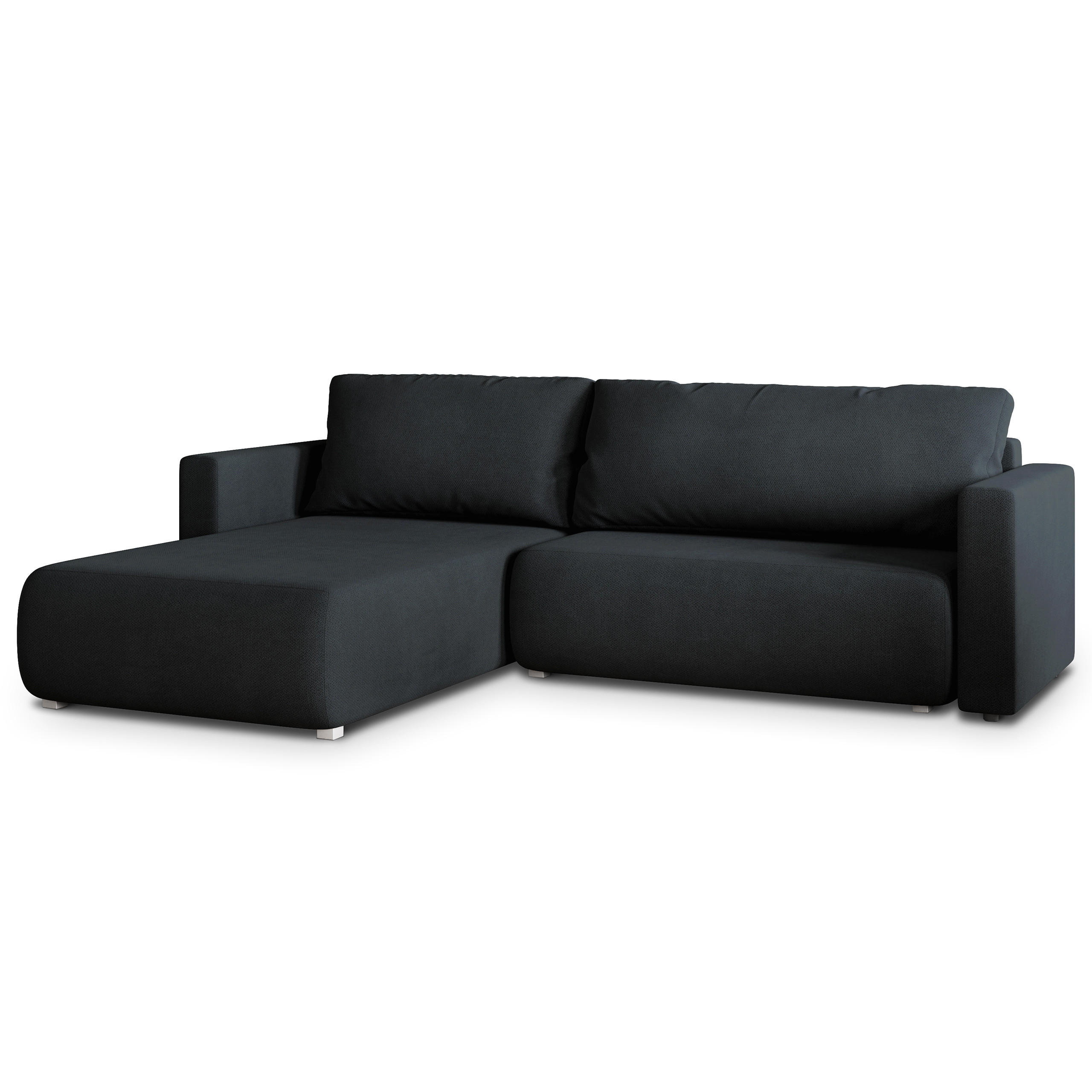 ECKSOFA TURIN Schwarz Geflochtener Stoff mit Schlaffunktion - Schwarz, Holz (265/183cm) - MASSENO