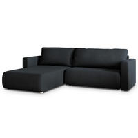 ECKSOFA TURIN Schwarz Geflochtener Stoff mit Schlaffunktion - Schwarz, Holz (265/183cm) - MASSENO