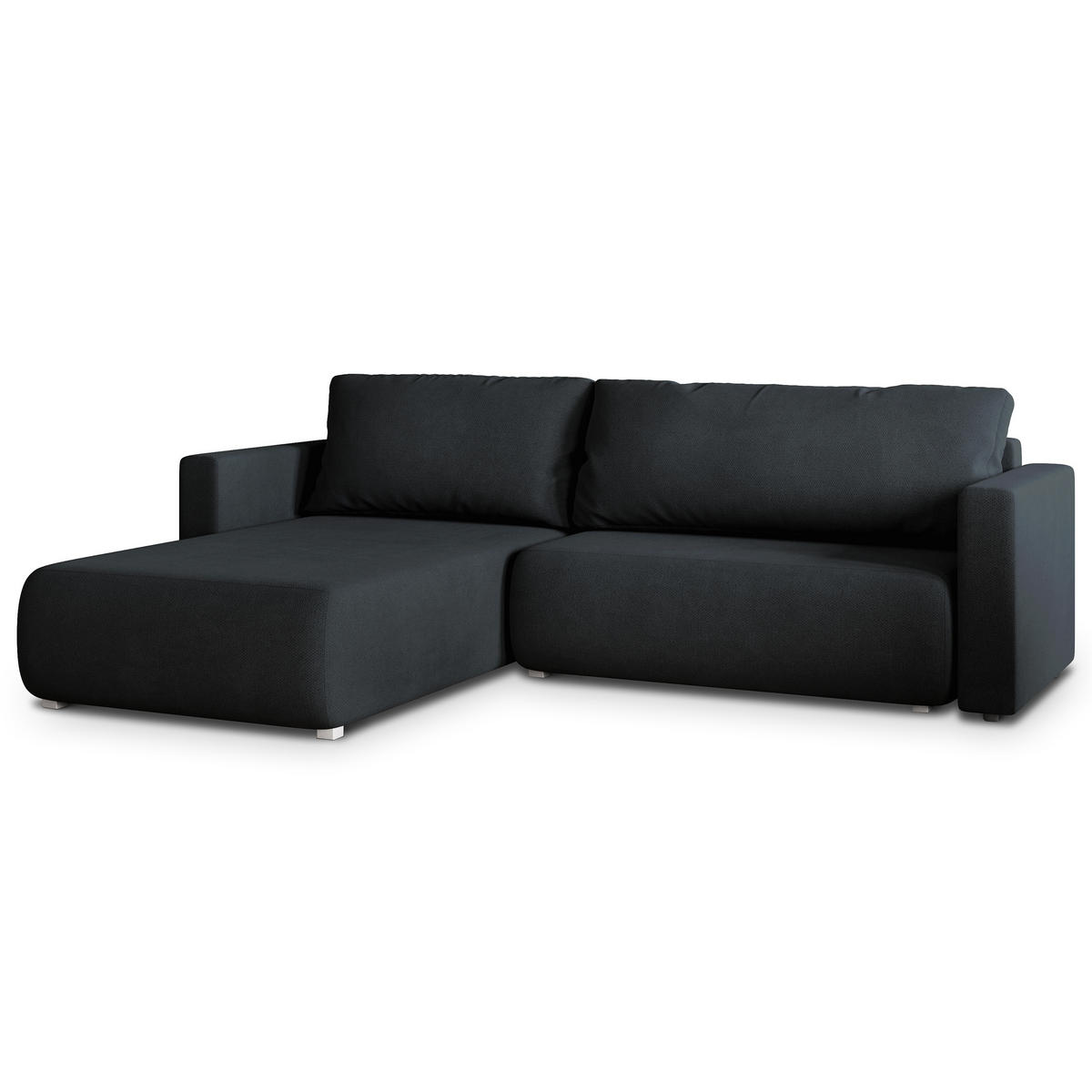 ECKSOFA TURIN Schwarz Geflochtener Stoff mit Schlaffunktion - Schwarz, Holz (265/183cm) - MASSENO