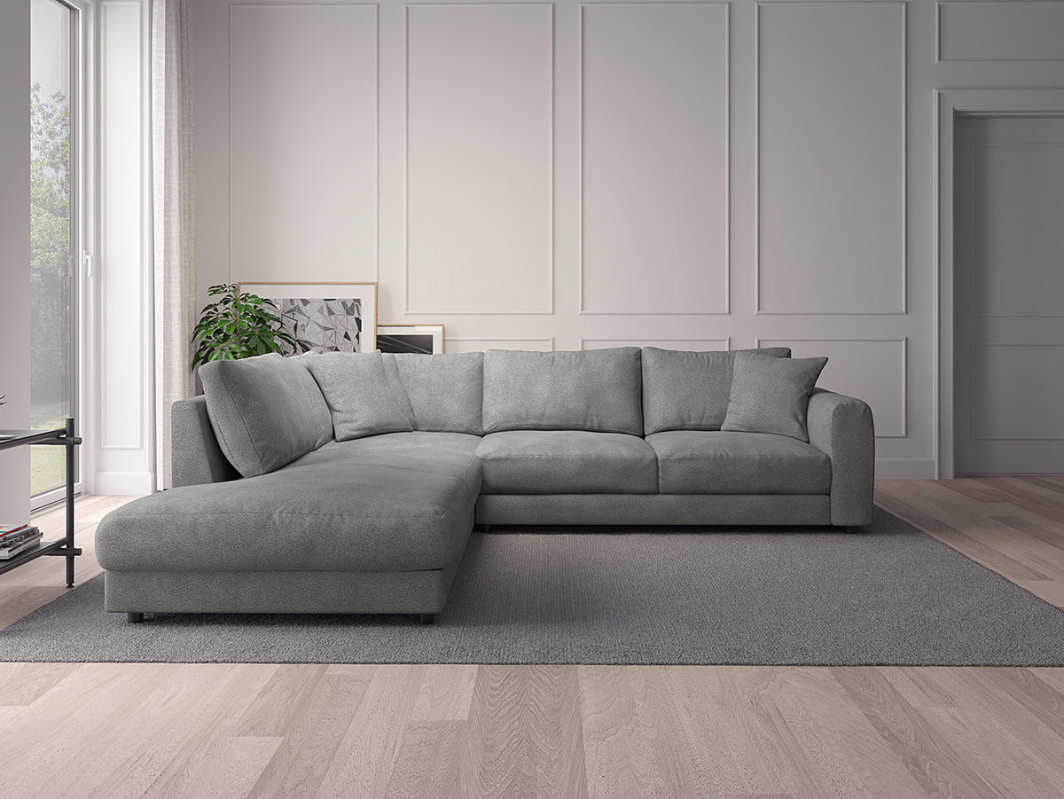 ECKSOFA mit Ottomane - Schwarz/Grau, Kunststoff/Textil (267/254cm) - home24